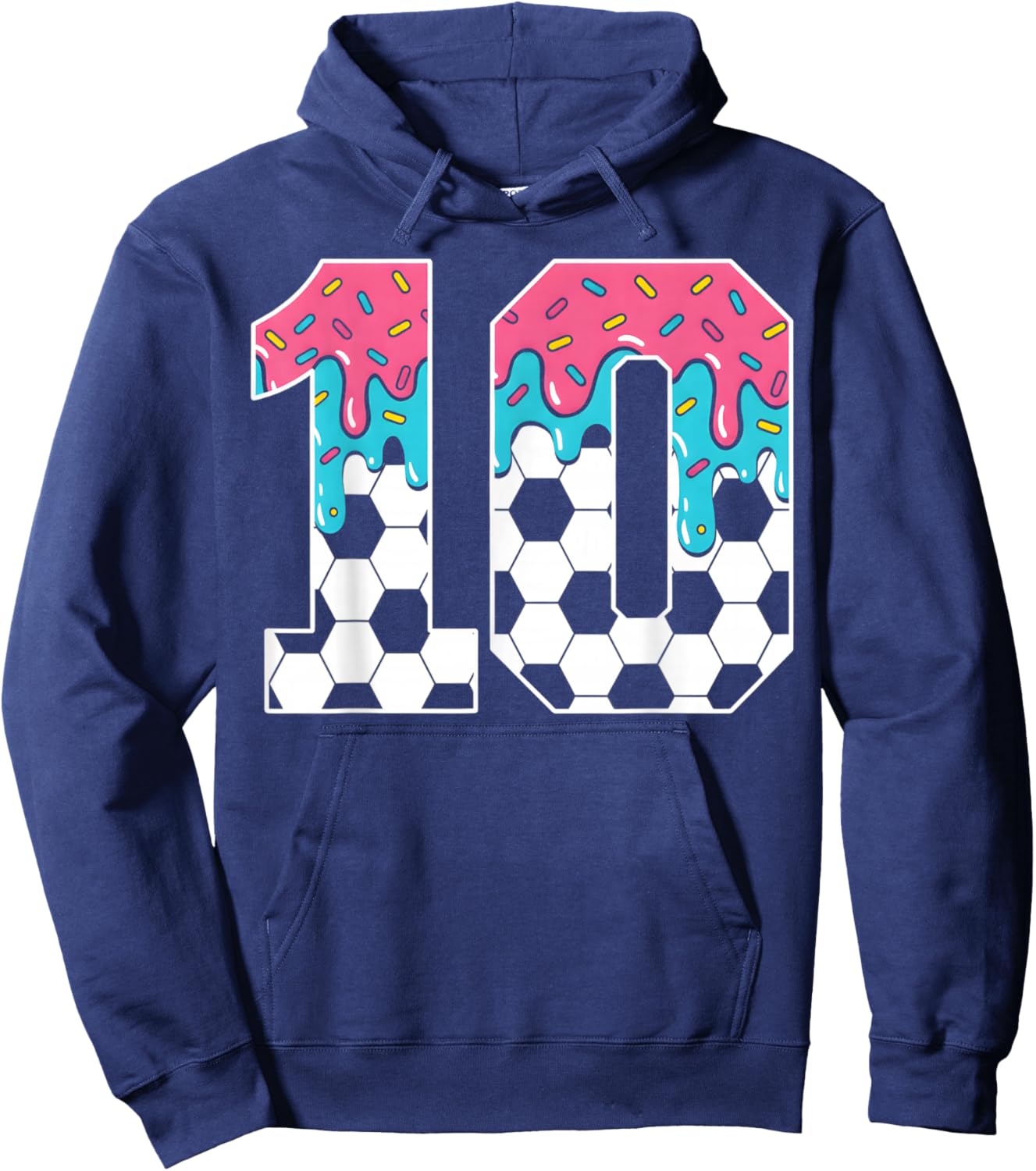 Soccer 10 Year Old Ice Cream Drip Youth 10th Birthday Boy 10 Hoodie - Hoodie | Navy