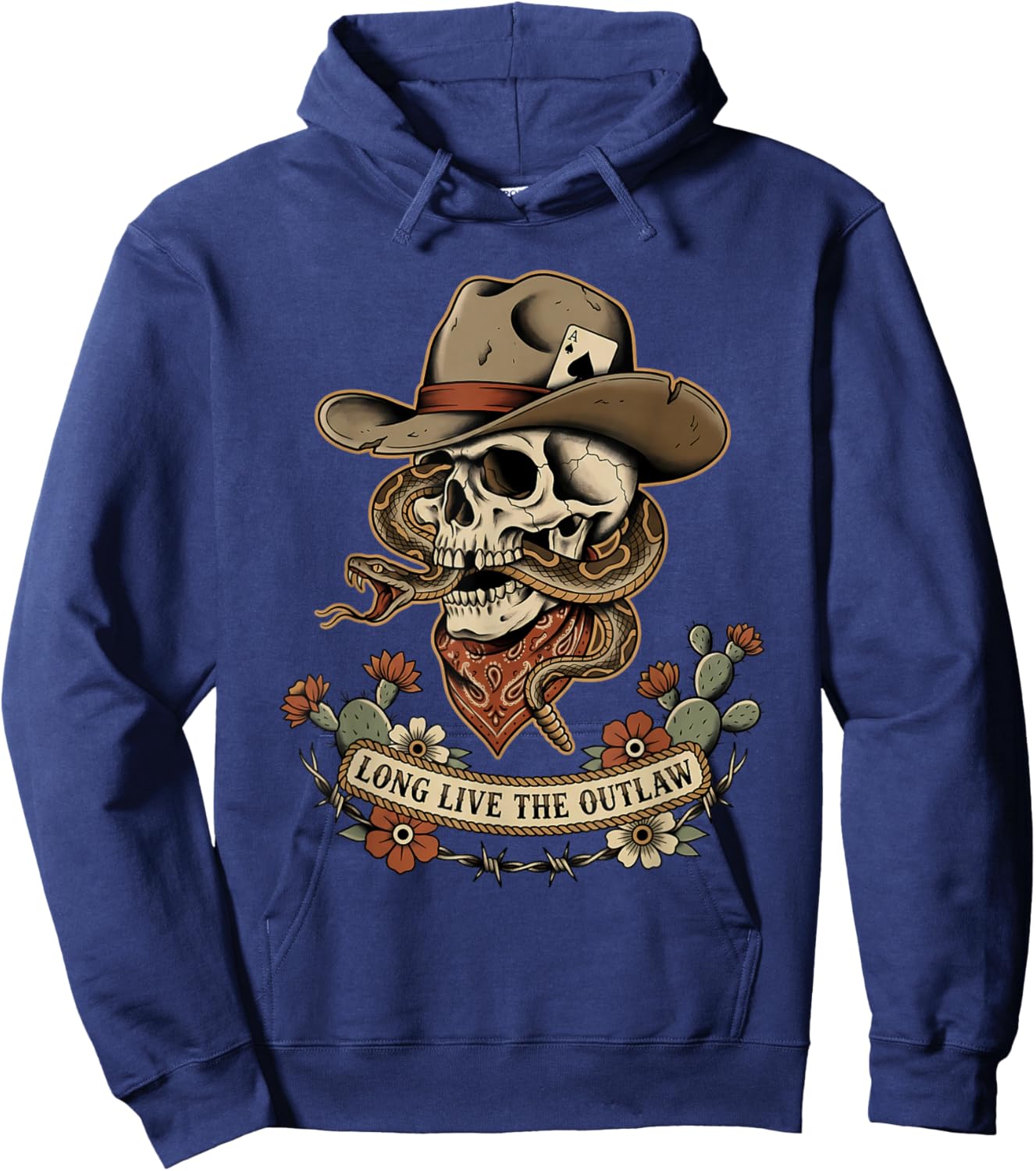 Western Gothic Cowboy Skull Outlaw Tattoo Hoodie - Hoodie | Navy