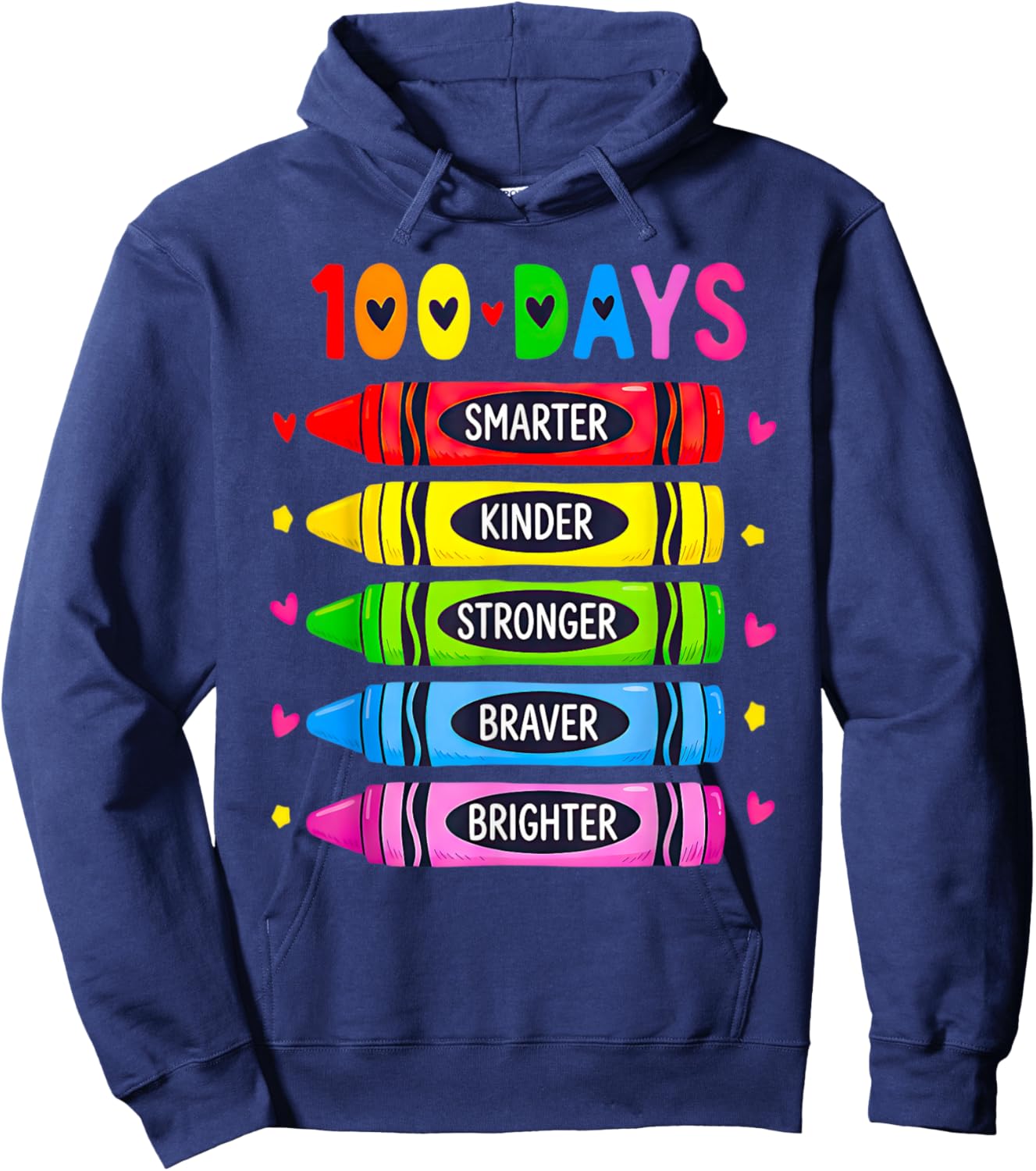 100 Days of School Smarter Stronger Braver Brighter Teacher Hoodie - Hoodie | Navy