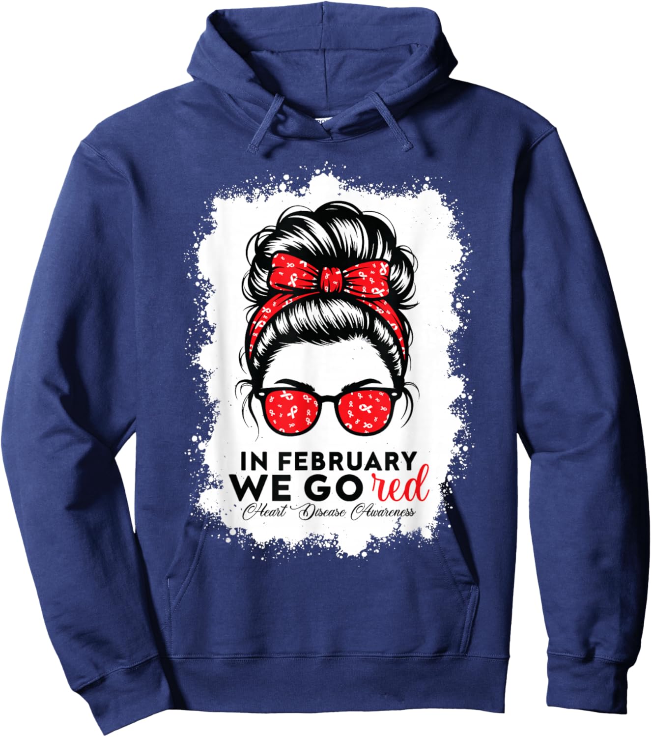 Go Red for American Women Heart Disease Awareness Messy Bun Hoodie - Hoodie | Navy