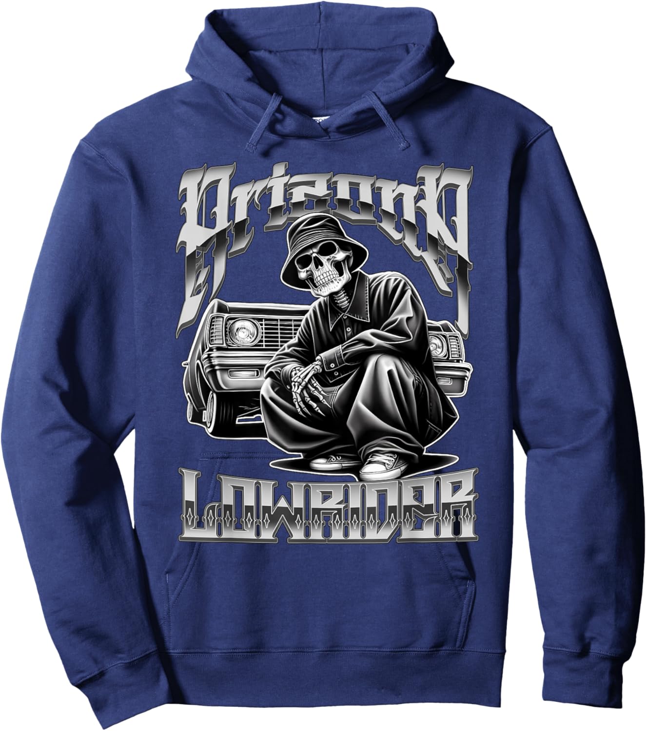 Arizona Low-Rider Chicano Tattoo Art Cholo Skeleton Hoodie - Hoodie | Navy