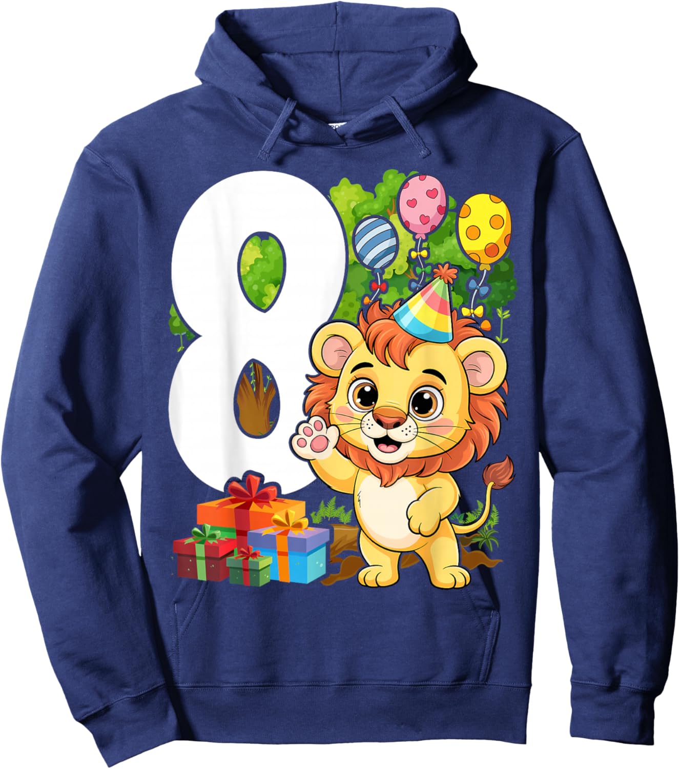 8th Lion Birthday Party 8 Year Old Lions Hoodie - Hoodie | Navy