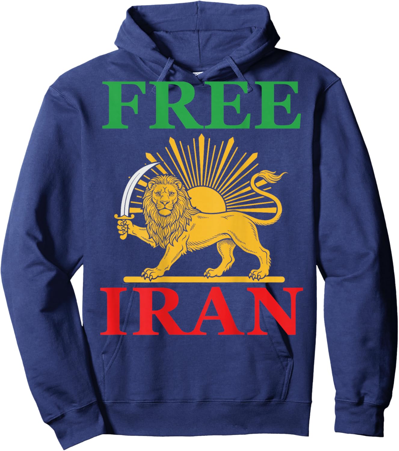 Free Iran T Iranian Flag Lion (on Back) Hoodie - Hoodie | Navy
