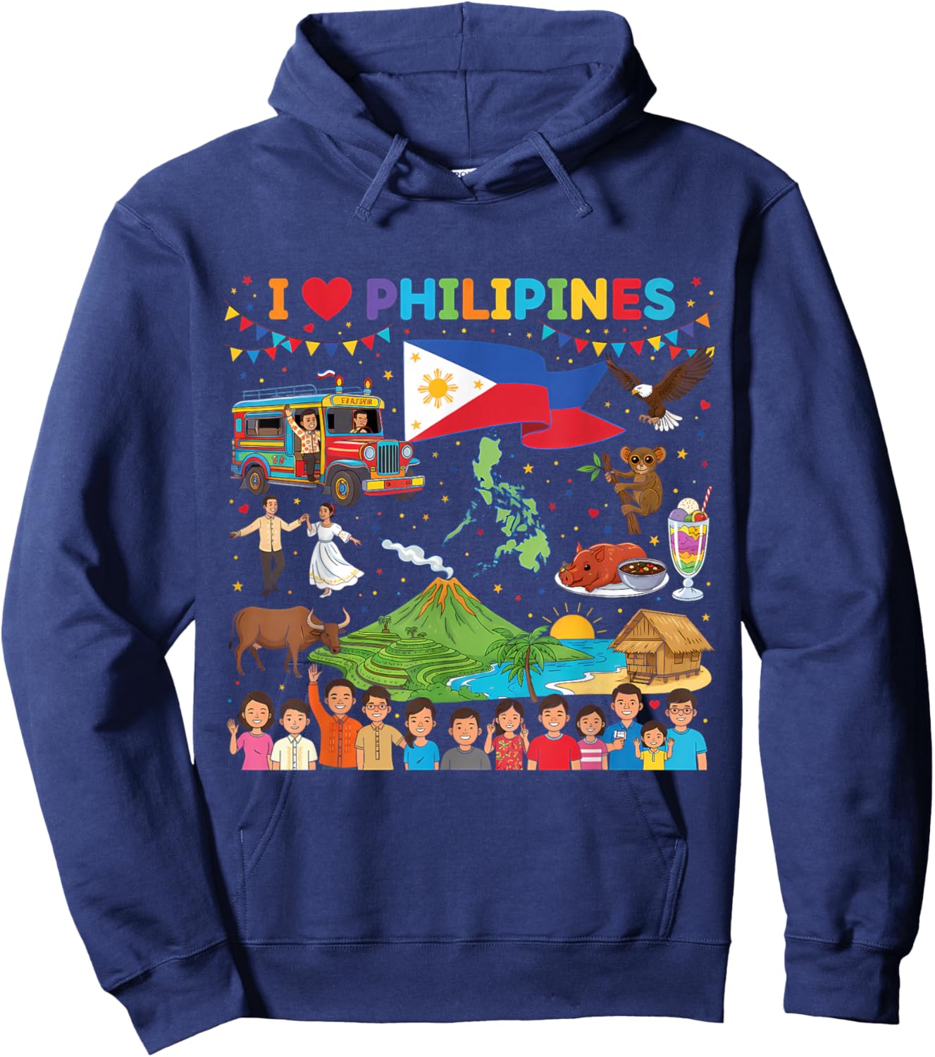 I Love Philippines Proud Filipino Roots Hoodie - Hoodie | Navy