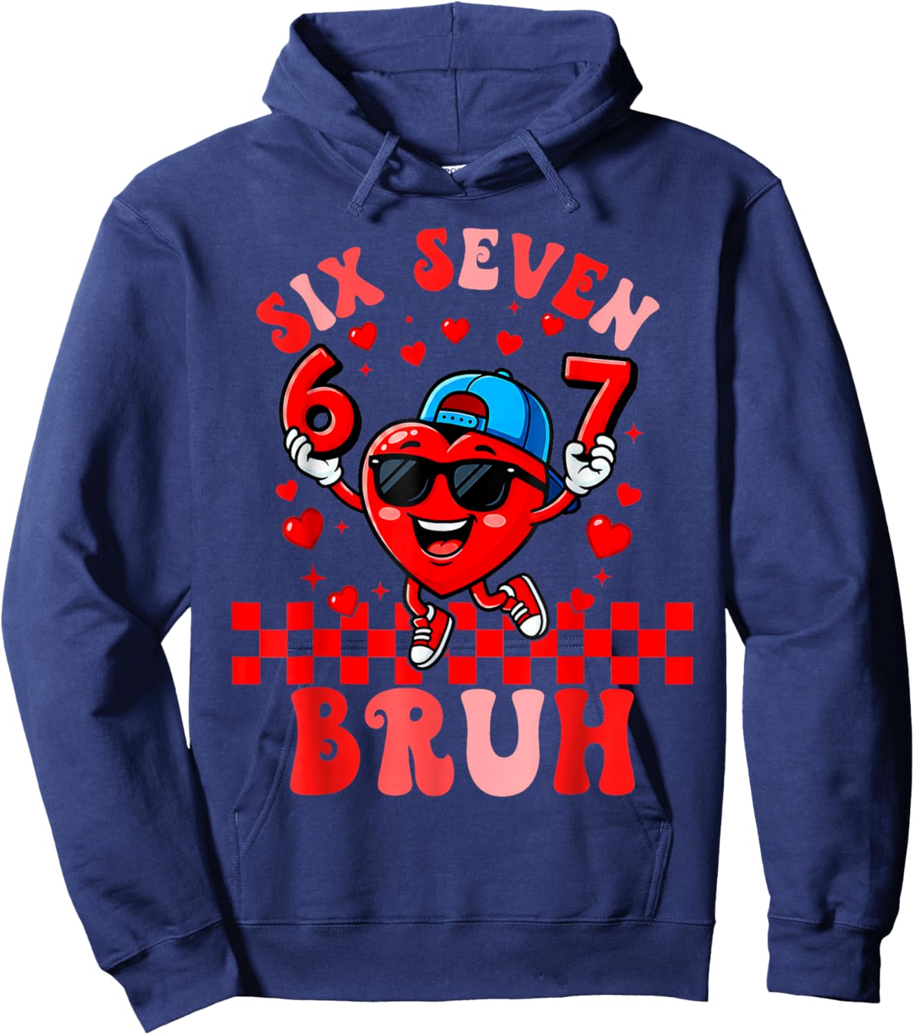 Six Seven Bruh Heart 67 6 7 Valentines Day Kids Boys Youth Hoodie - Hoodie | Navy