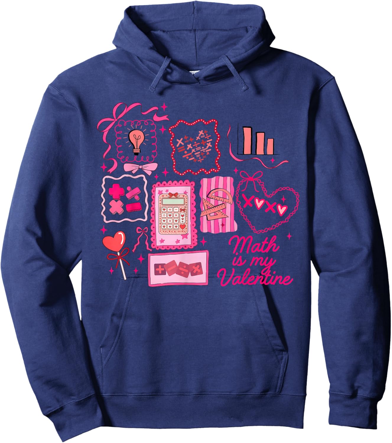Pink Stamp Math is My Valentine Mathletics Algebra Teacher Hoodie - Hoodie | Navy