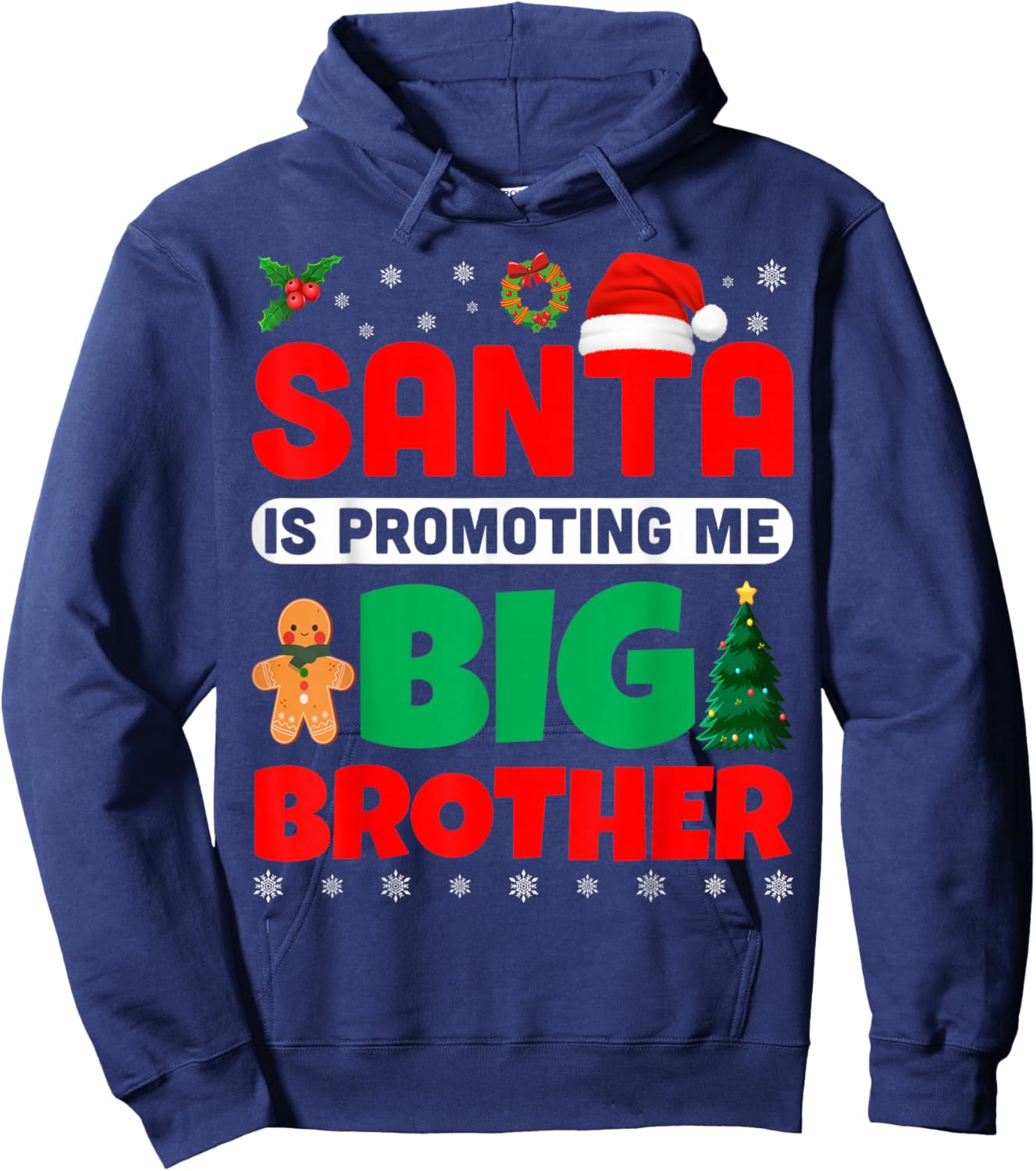 Santa is Promoting Me to Big Brother Merry Christmas Pajamas Hoodie - Hoodie | Navy