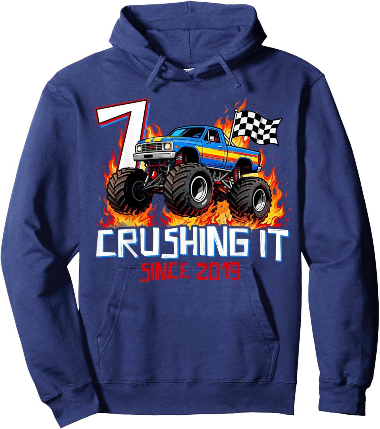 Crushing It Since 2019 Seven 7th Birthday Boys 7 Years Old Hoodie - Hoodie | Navy