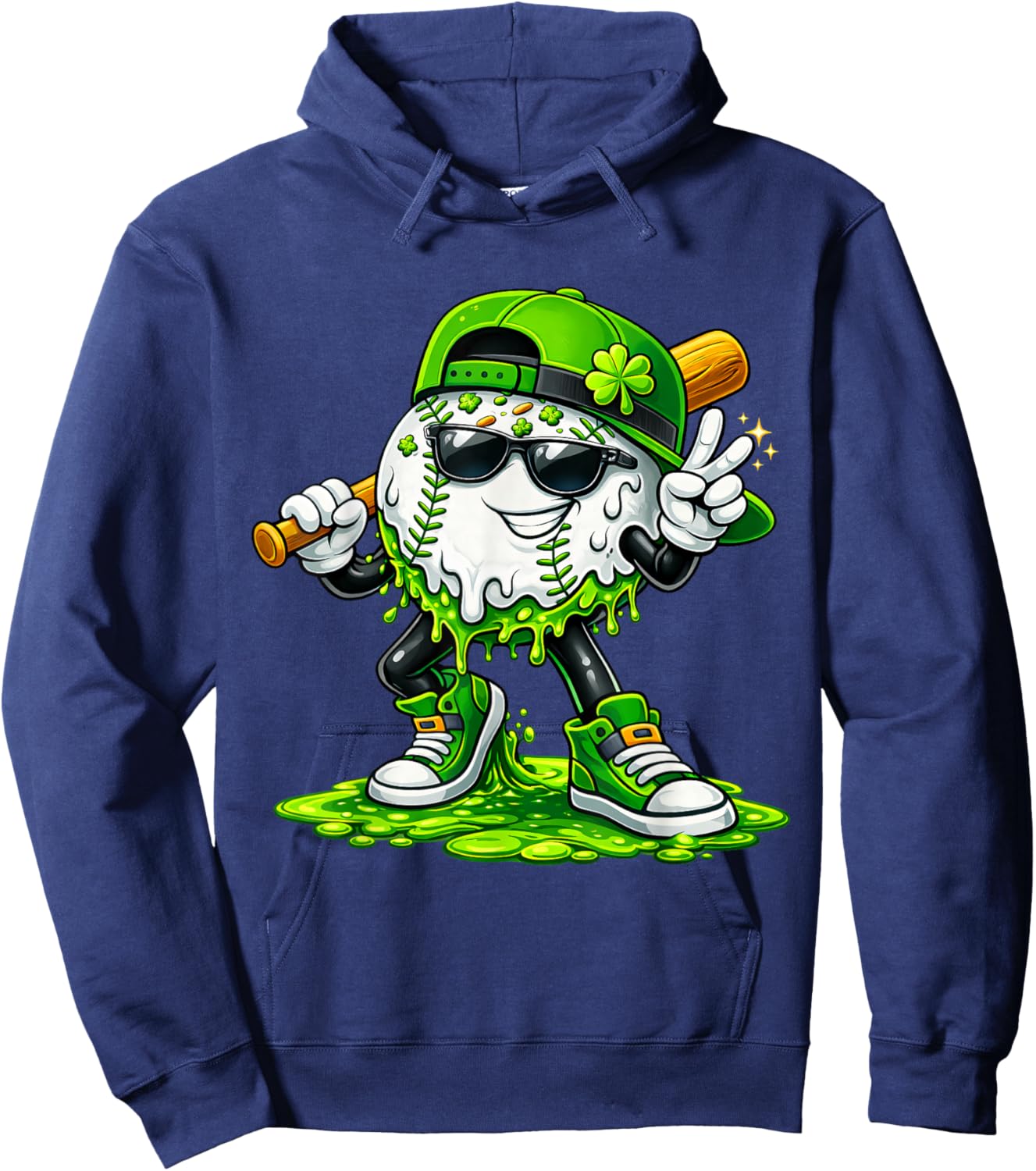 St Patricks Day Baseball Ice Cream Drip for Youth Boys Kids Hoodie - Hoodie | Navy