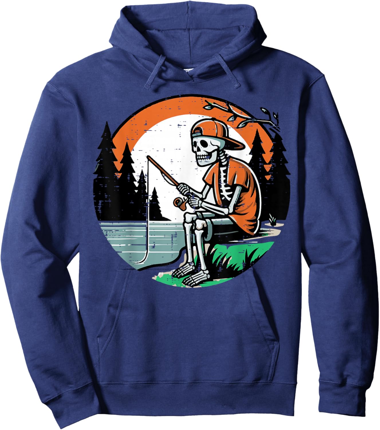 Halloween Skeleton Fishing Funny Costume Men Boys Kids Women Hoodie - Hoodie | Navy