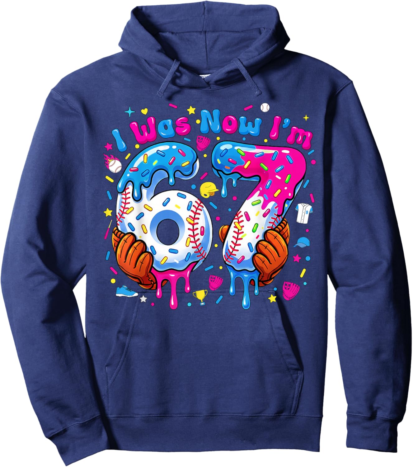 7th Birthday I was 6 Now I'm 7 Baseball Ice Cream Drip Hoodie - Hoodie | Navy