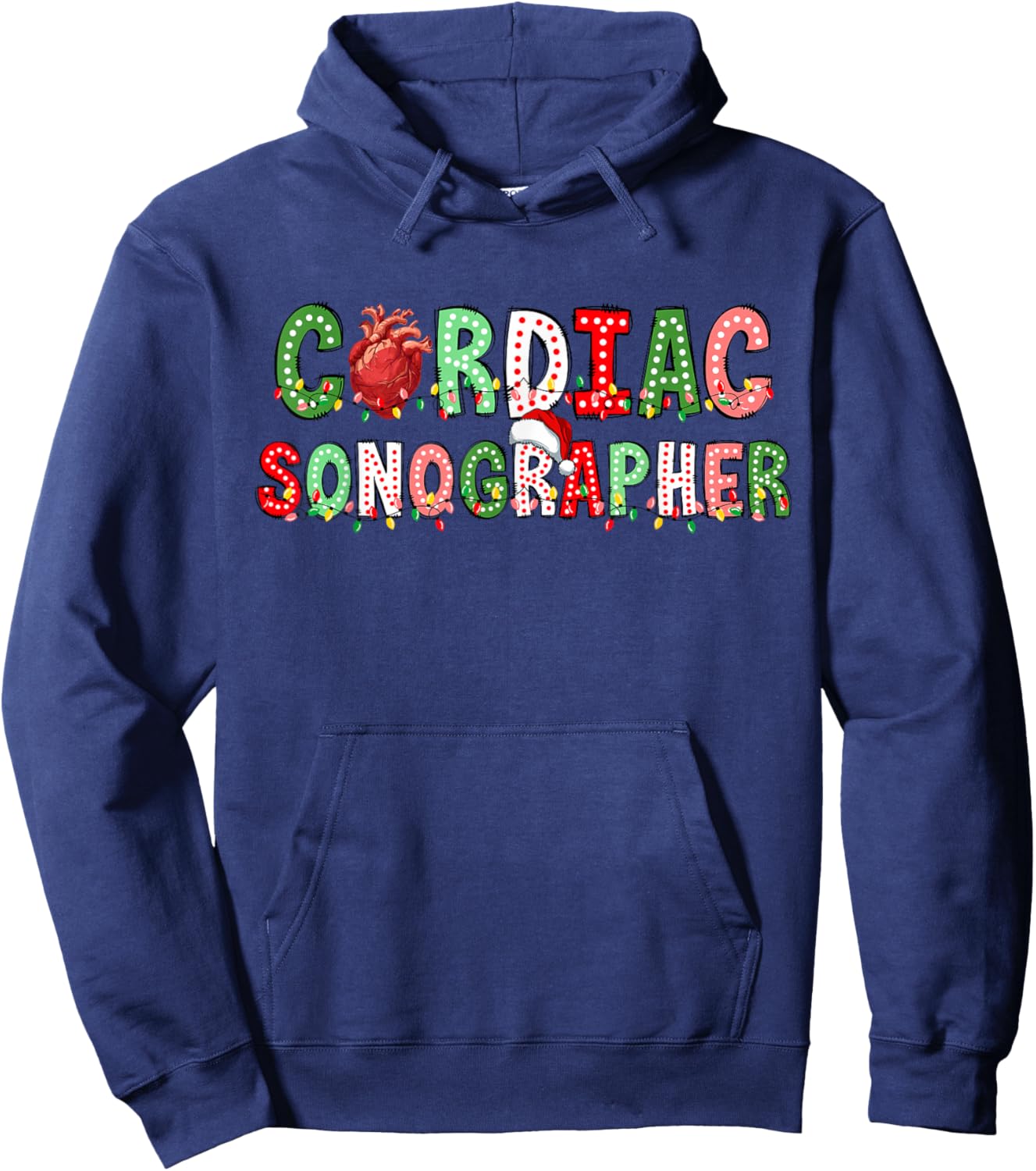 Cardiac Sonographer Christmas Lights Echocardiogram CVICU Hoodie - Hoodie | Navy