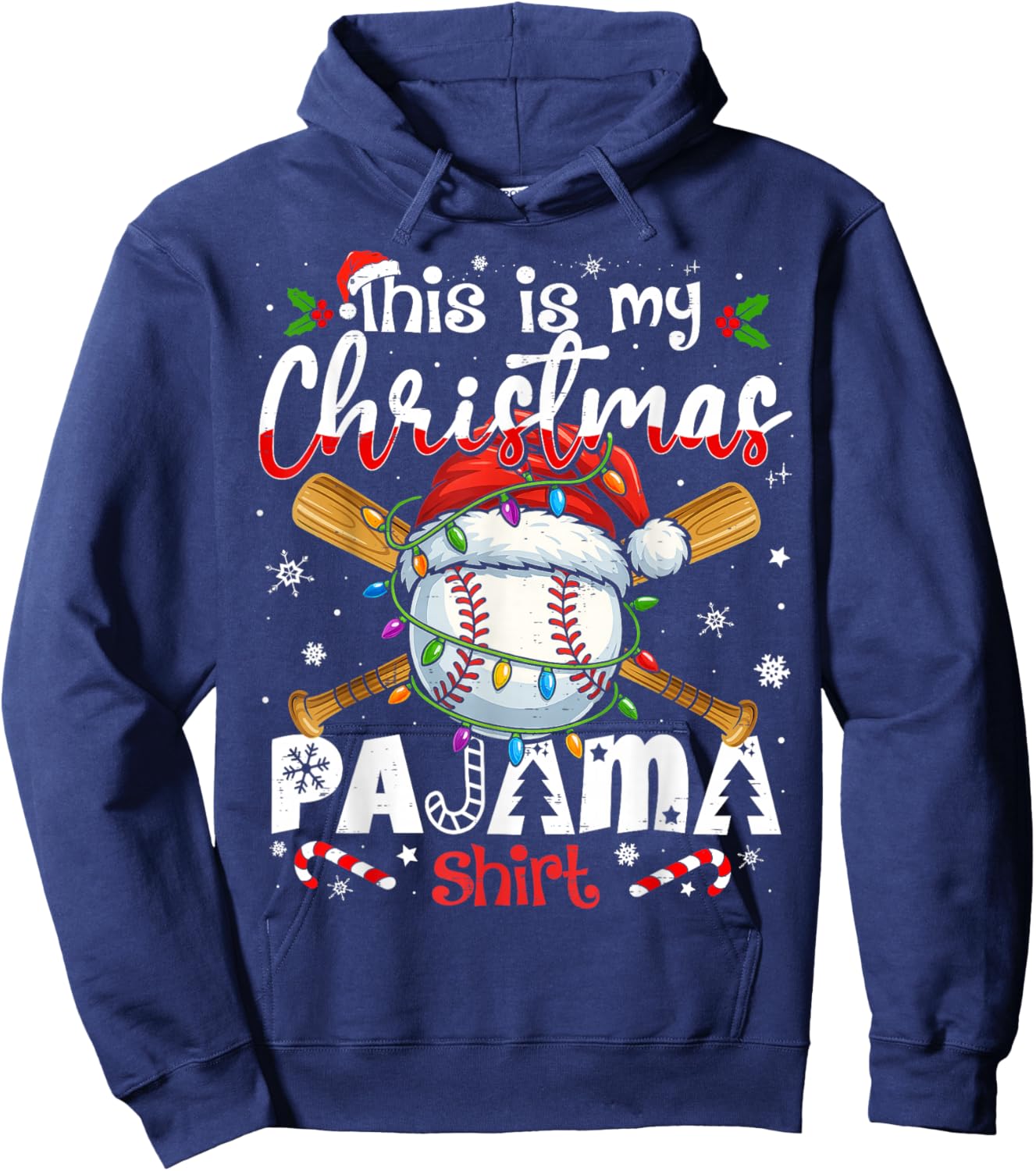 This is My Christmas Pajama Shirt Baseball Xmas PJs Boys Men Hoodie - Hoodie | Navy