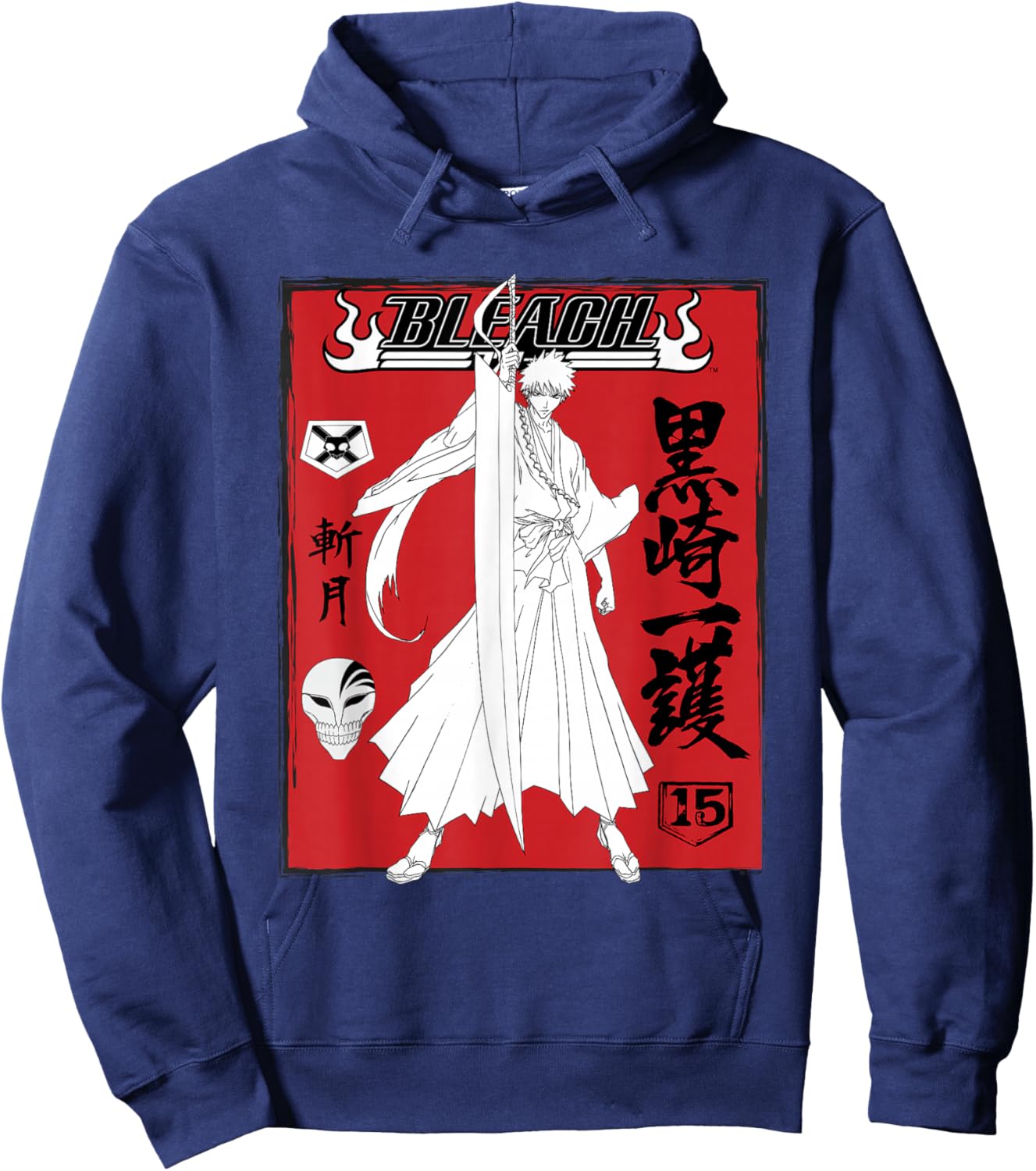 Bleach Ichigo Kurosaki Hollow Mask Collage Red Kanji Anime Hoodie - Hoodie | Navy