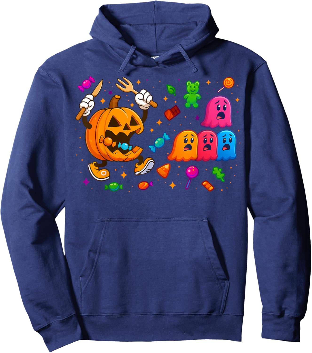 Gamer Pumpkin Eating Ghost Halloween Costume Men Boys Kids Hoodie - Hoodie | Navy