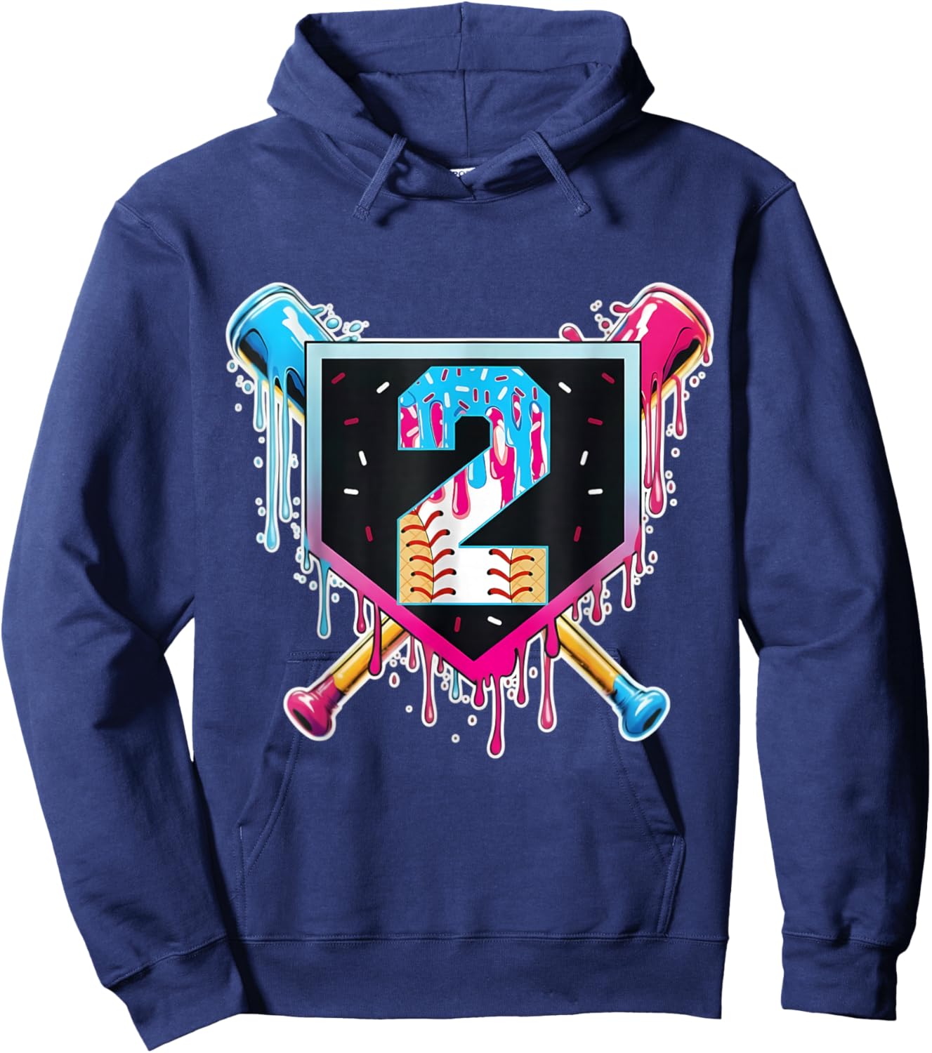 Baseball 2 Year Old Boy Ice Cream Drip 2nd Birthday Player Hoodie - Hoodie | Navy