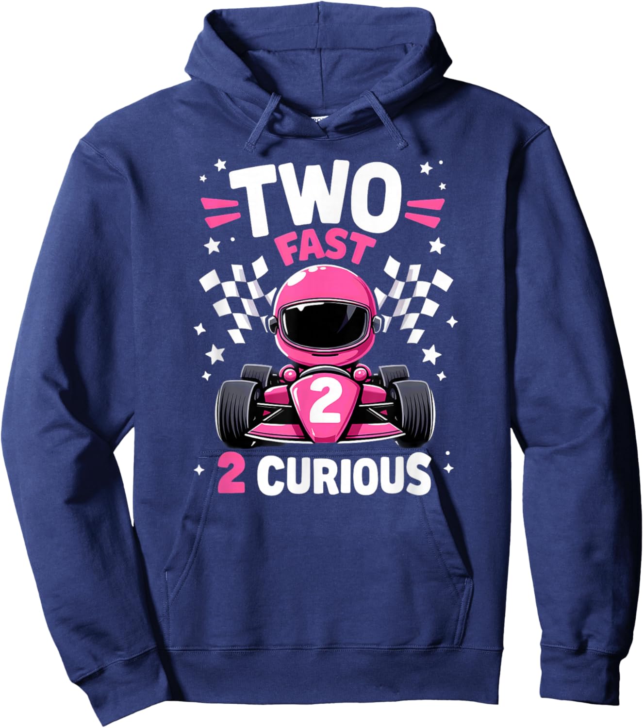 Car Racer 2nd Birthday Girl Two Fast 2 Curious Hoodie - Hoodie | Navy