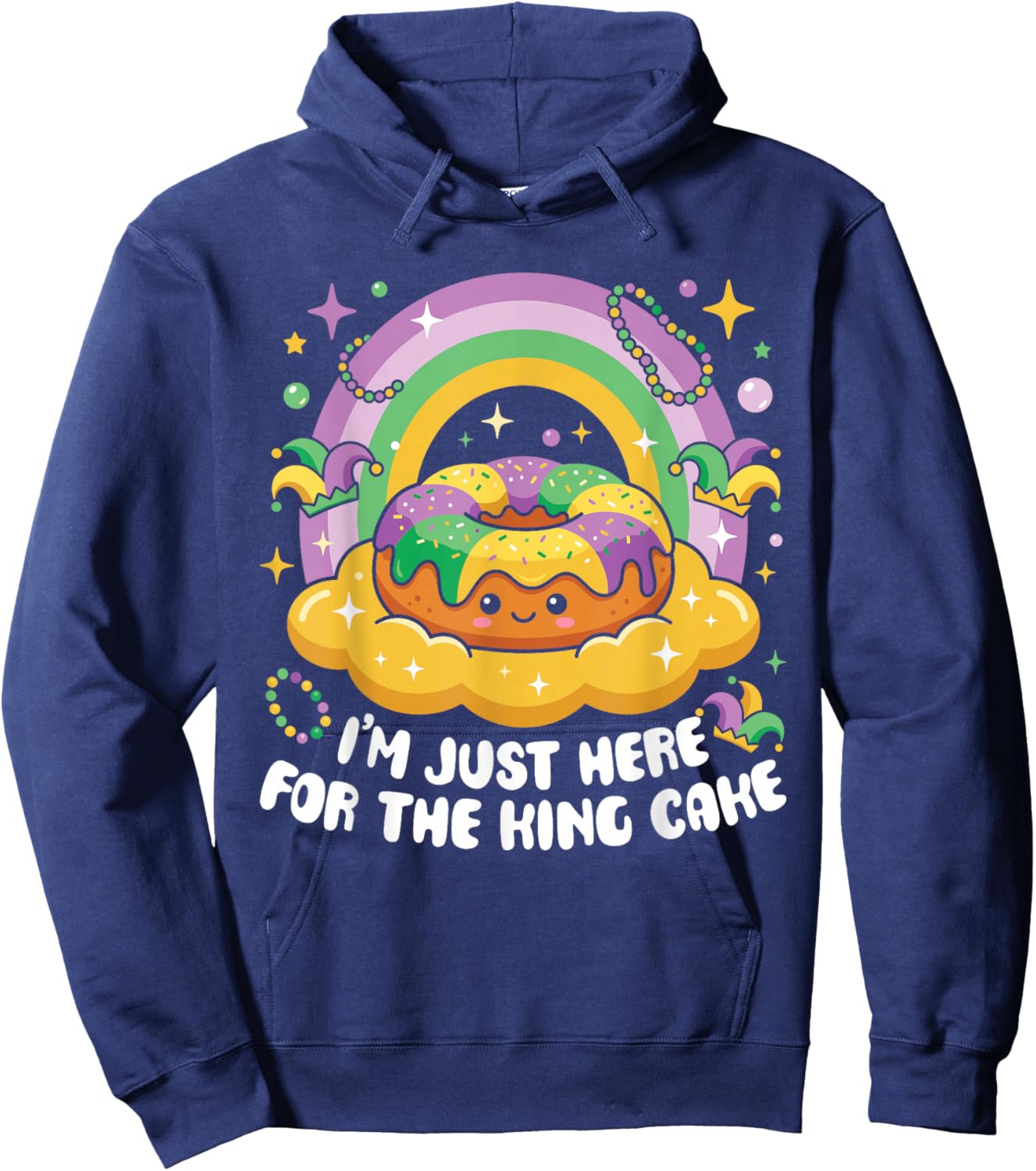 I'm Just Here for The King Cake Mardi Gras Kawaii Kids Hoodie - Hoodie | Navy
