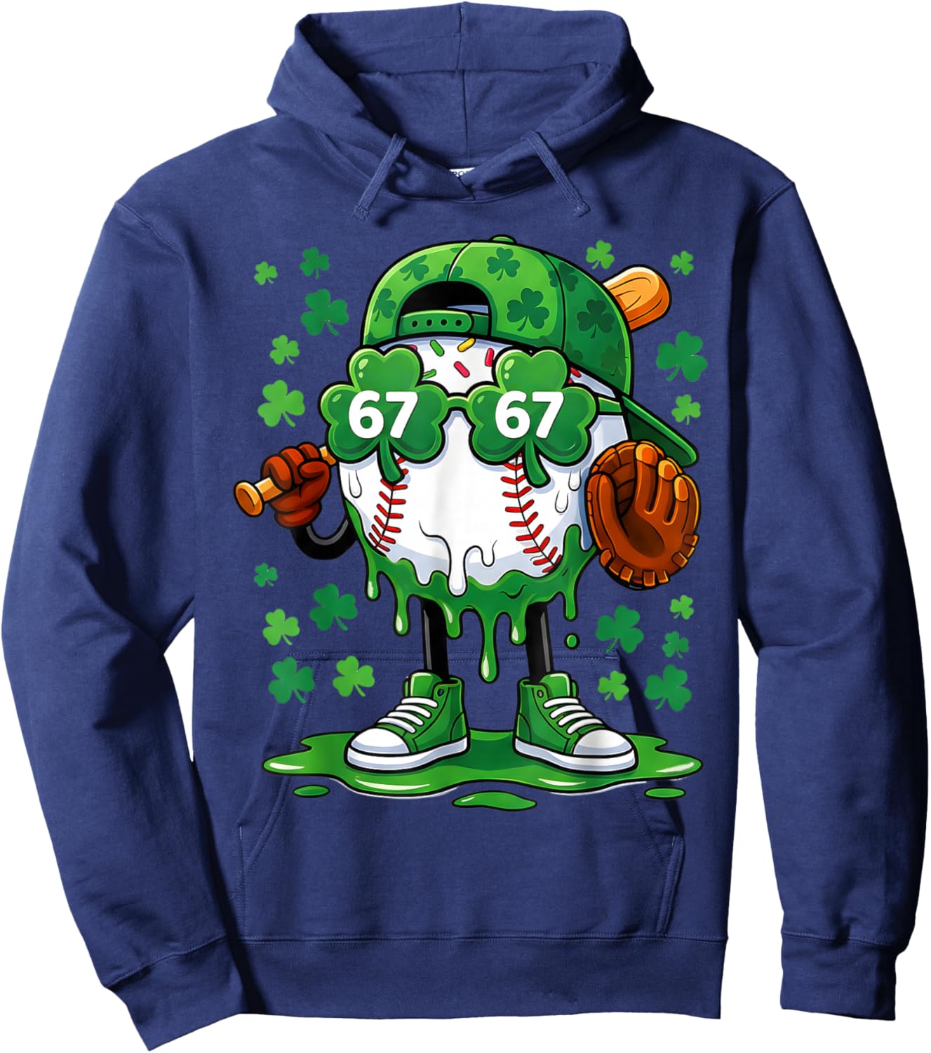 Funny 67 Baseball Drip St Patricks Day Shamrock Green Hoodie - Hoodie | Navy