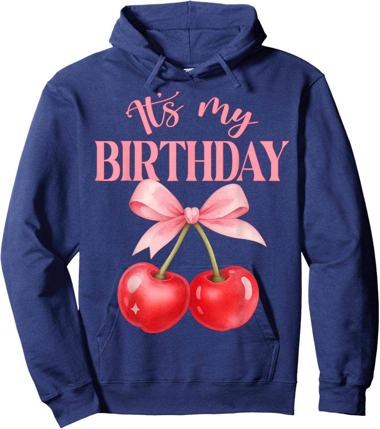 It's My Birthday Cute Coquette Bow Cherry Birthday Girl Kids Hoodie - Hoodie | Navy