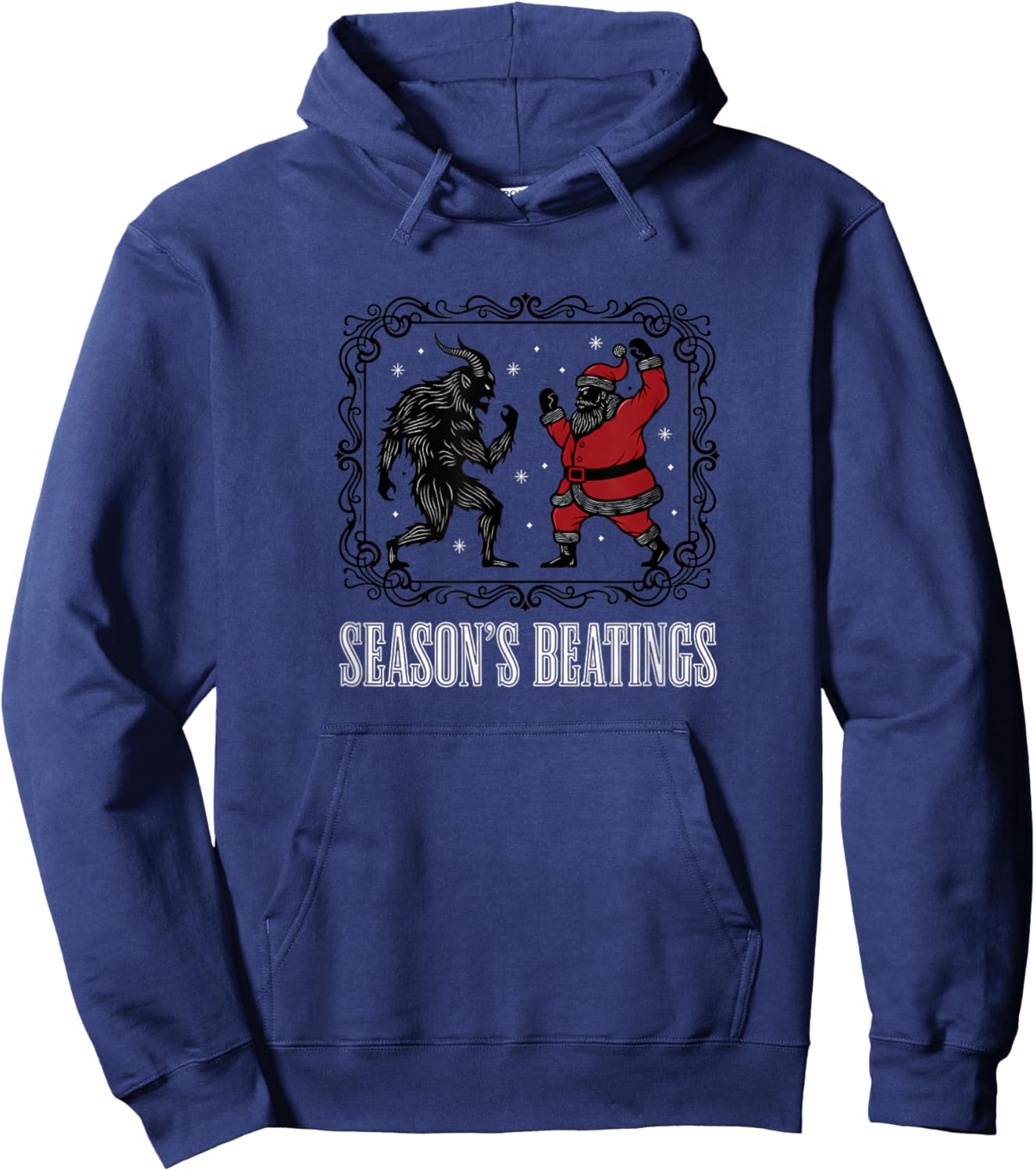 Christmas Season's Beatings Santa Vs Krampus Funny Holiday Hoodie - Hoodie | Navy