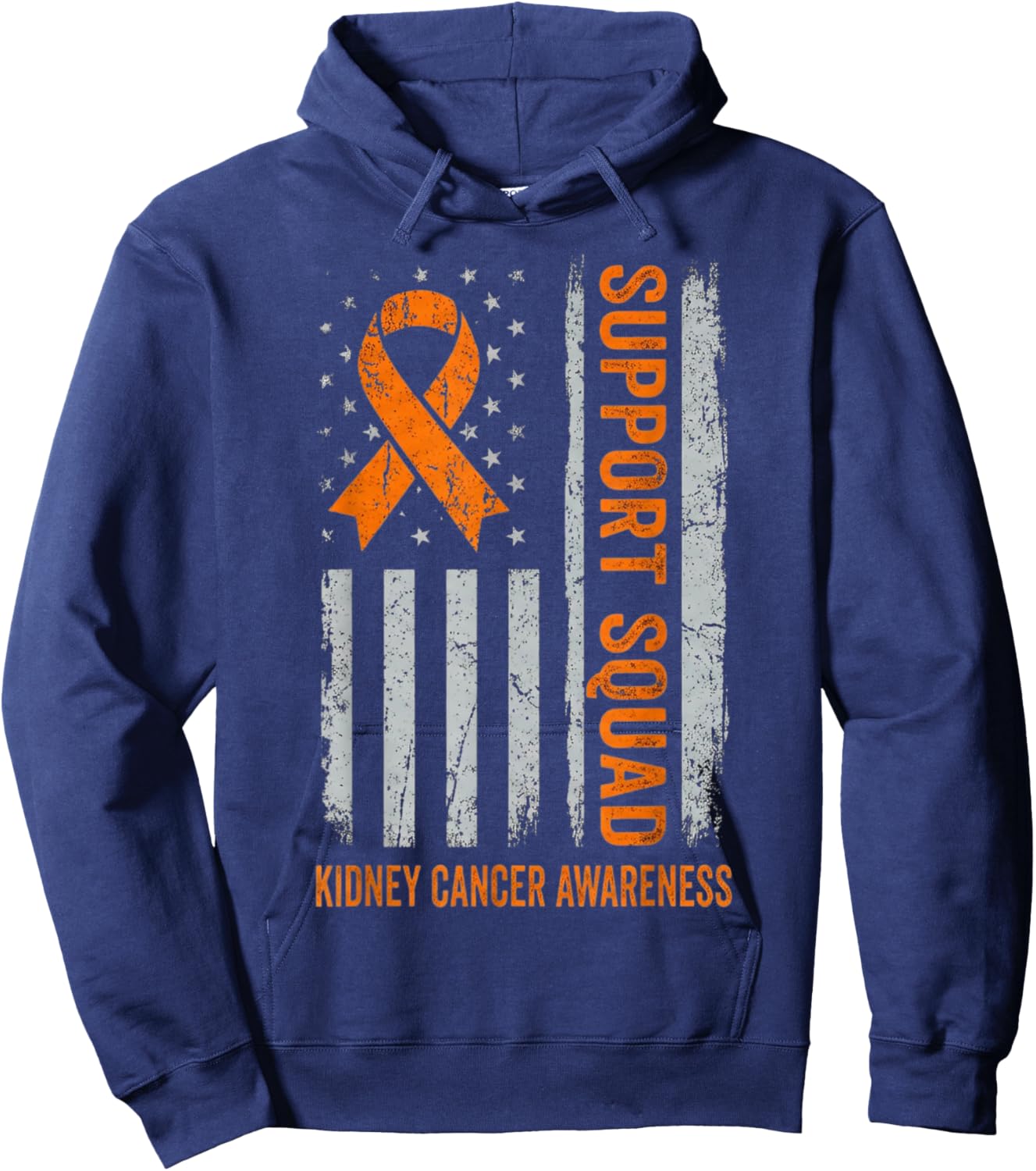 Kidney Cancer Awareness Support Squad Orange Ribbon Flag Hoodie - Hoodie | Navy