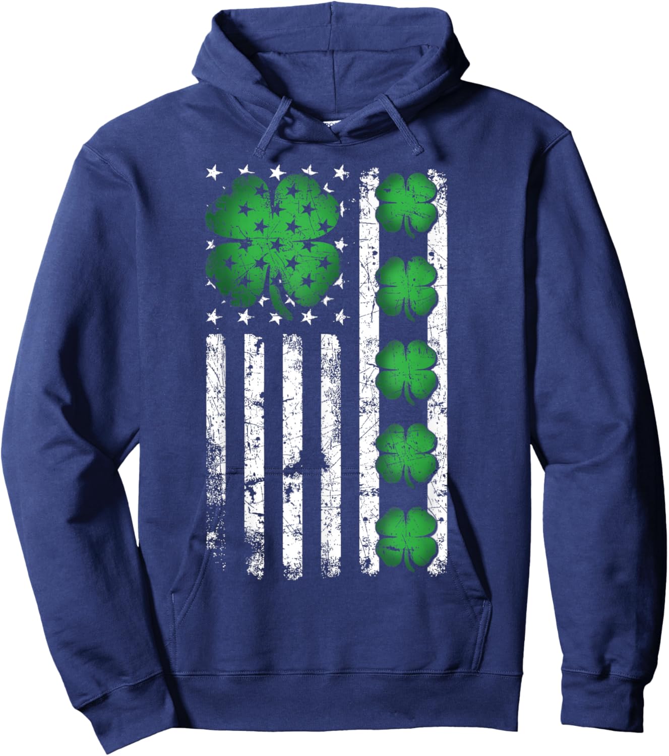 Vintage US American Flag Shamrocks for St Patricks Day 2026 Hoodie - Hoodie | Navy