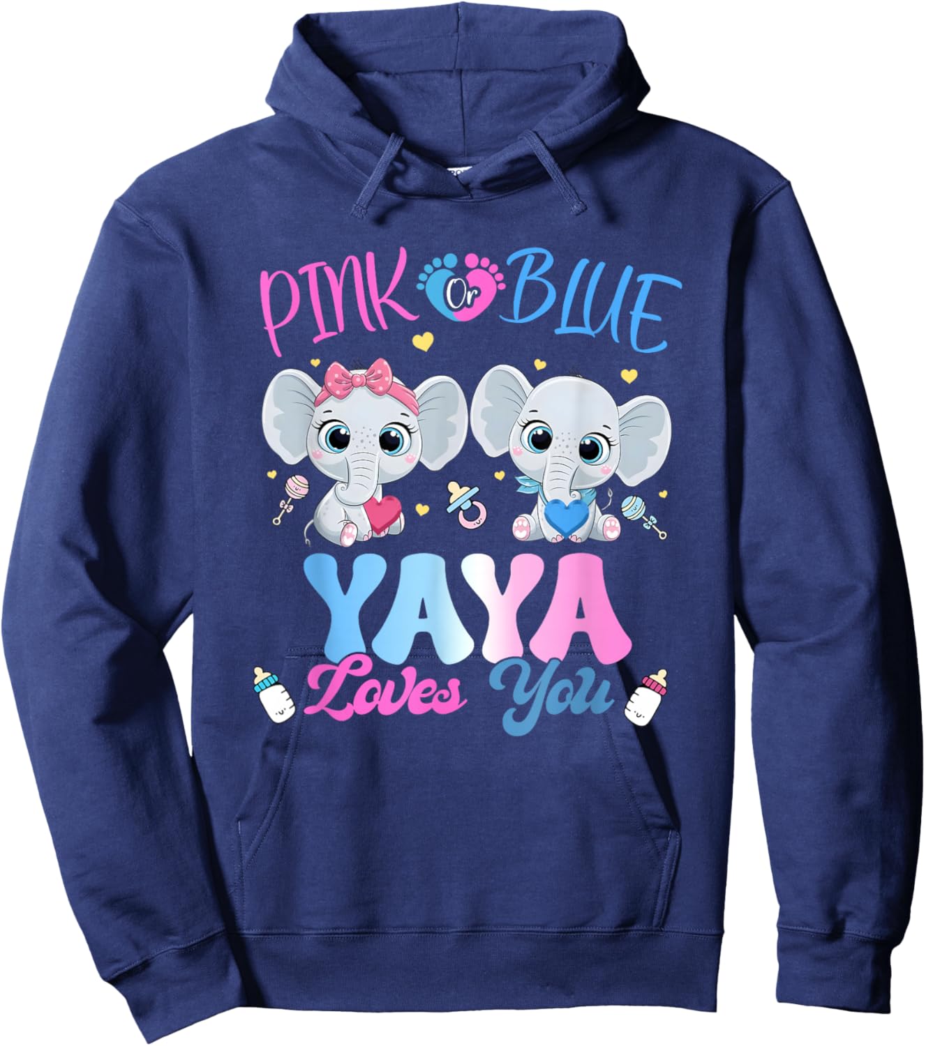 Pink or Blue Yaya Loves You Gender Reveal Elephant Hoodie - Hoodie | Navy