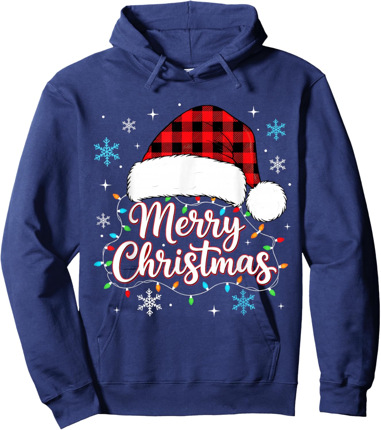 Funny Merry Christmas Buffalo Plaid Santa Hat Men Women Kids Hoodie - Hoodie | Navy