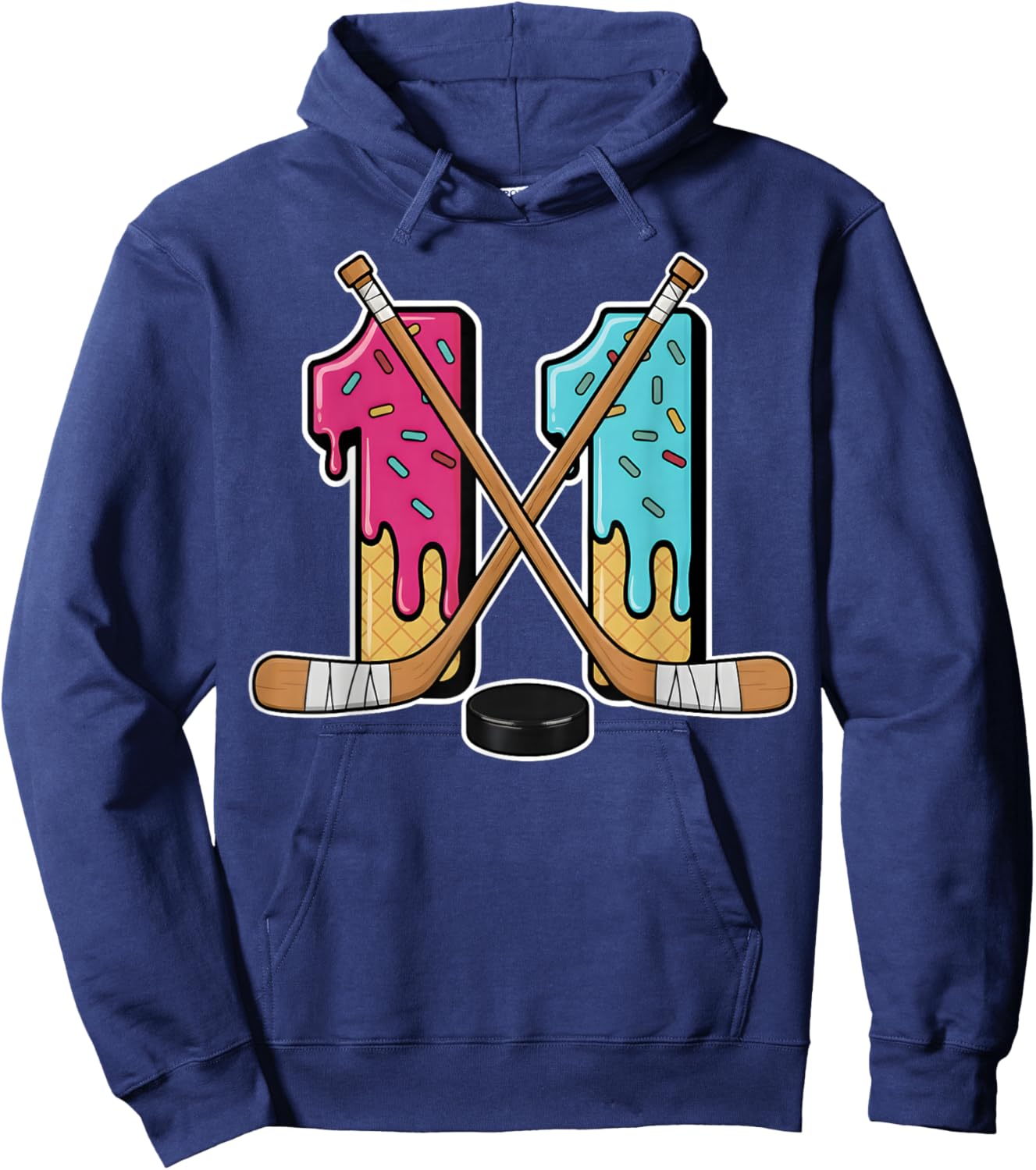 11 Year Old Hockey Ice Cream Drip Youth 11th Birthday Boys Hoodie - Hoodie | Navy