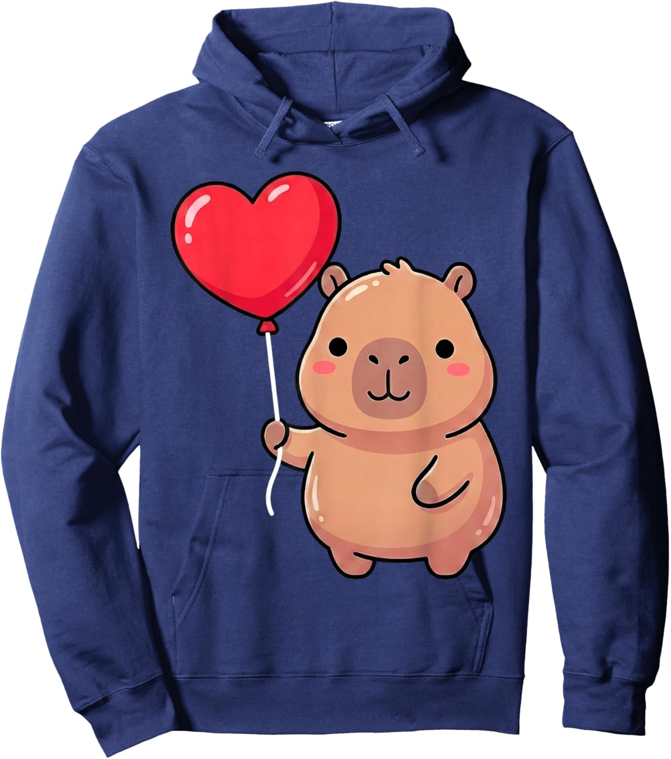 Cute Valentine's Day Capybara Holding Heart Balloon Kawaii Hoodie - Hoodie | Navy