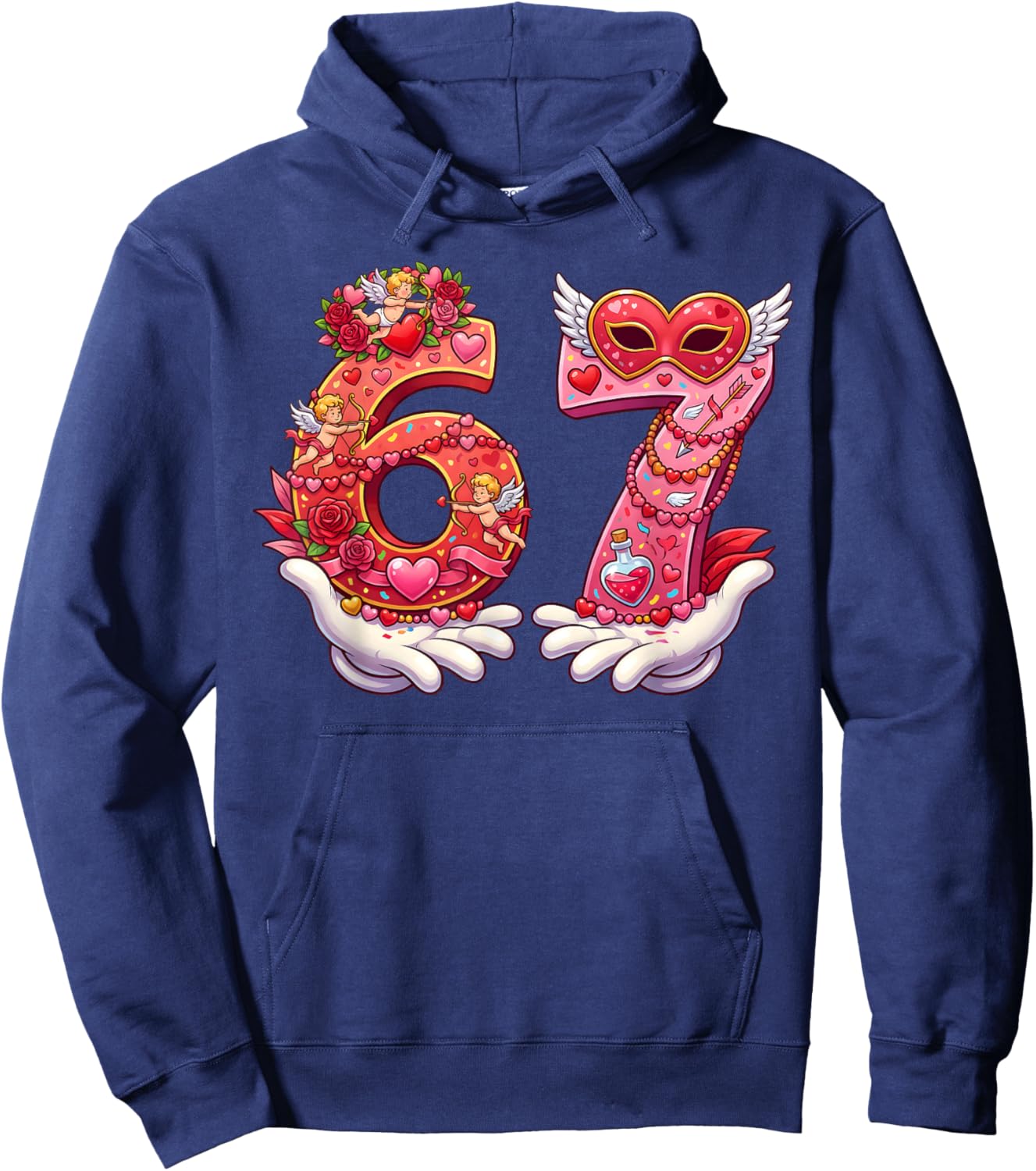 Valentine 67 Six Seven 6 7 Meme Funny Valentines Girls Women Hoodie - Hoodie | Navy