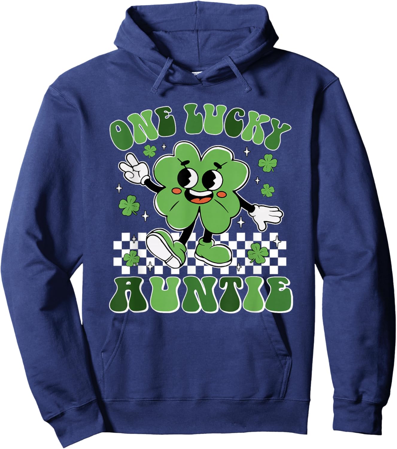 St Patricks Day Family Matching Groovy One Lucky Auntie Hoodie - Hoodie | Navy