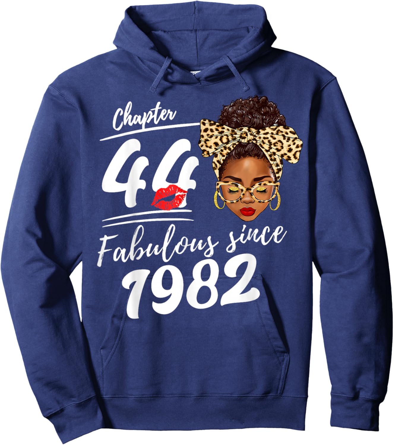 It's My 44th Birthday Black Melanin Afro Queen Leopard Women Hoodie - Hoodie | Navy
