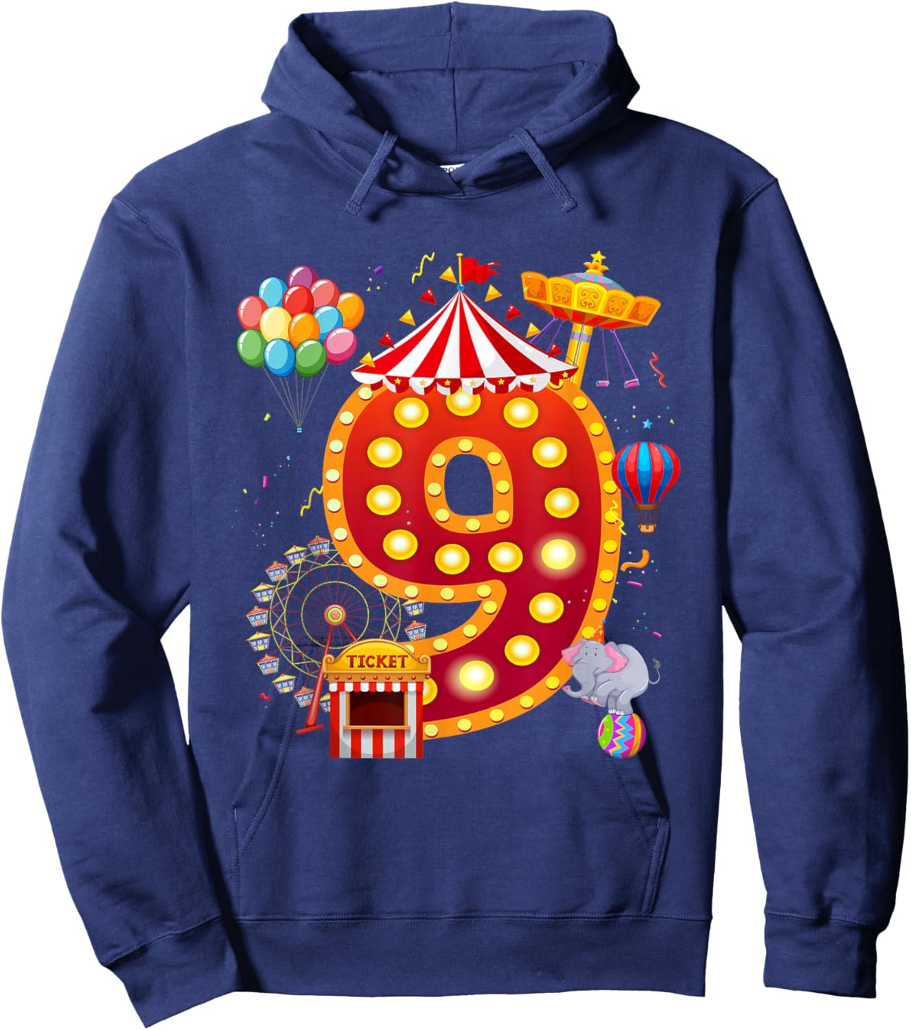 9 Year Old Carnival Circus Lover 9th Birthday Party Hoodie - Hoodie | Navy