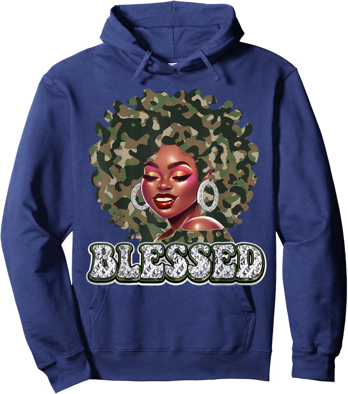 Blessed Camo Black Woman Christian Black History Pride BHM Hoodie - Hoodie | Navy
