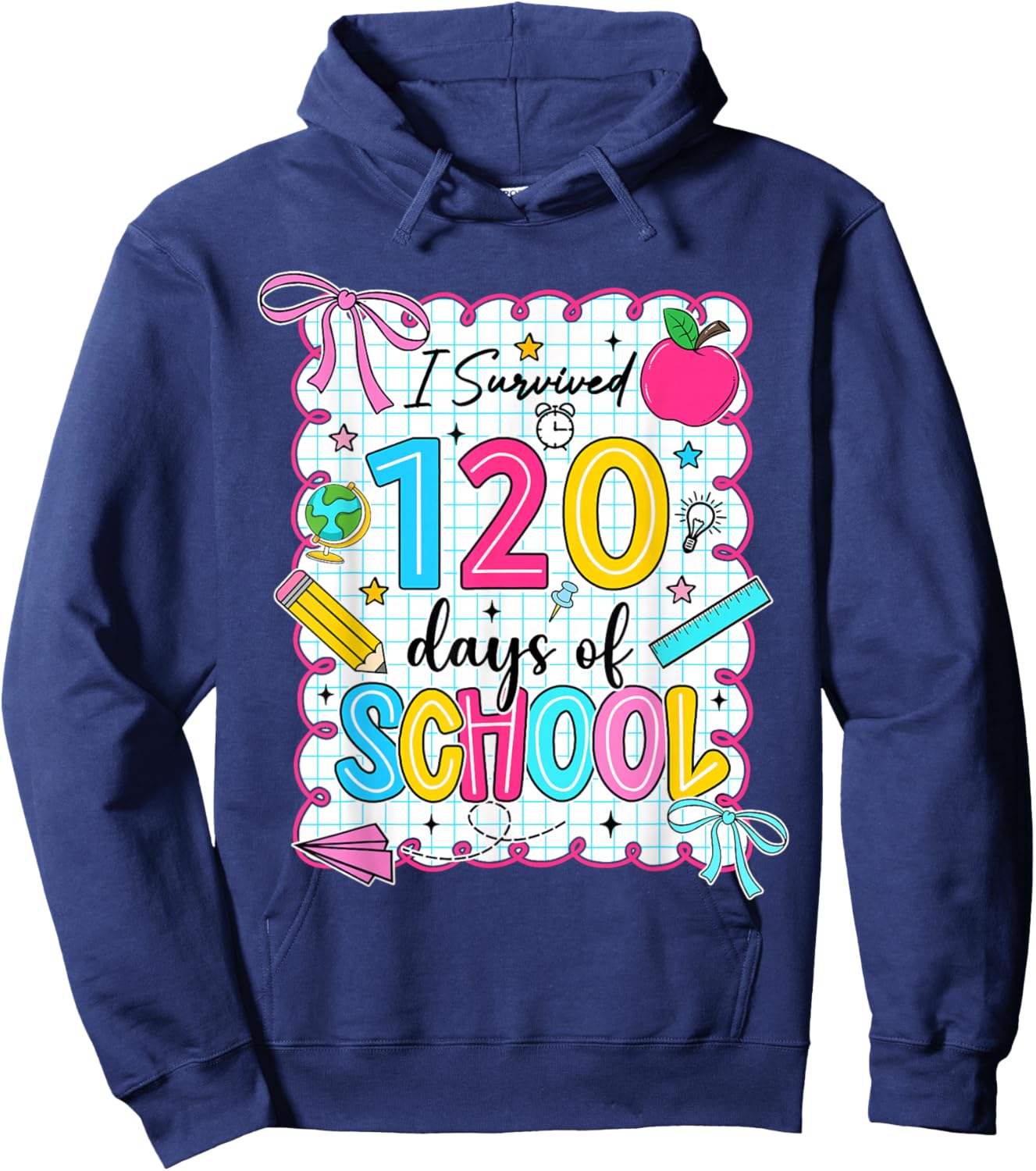 Preppy I Survived 120 Days of School Coquette 120 Days Girls Hoodie - Hoodie | Navy