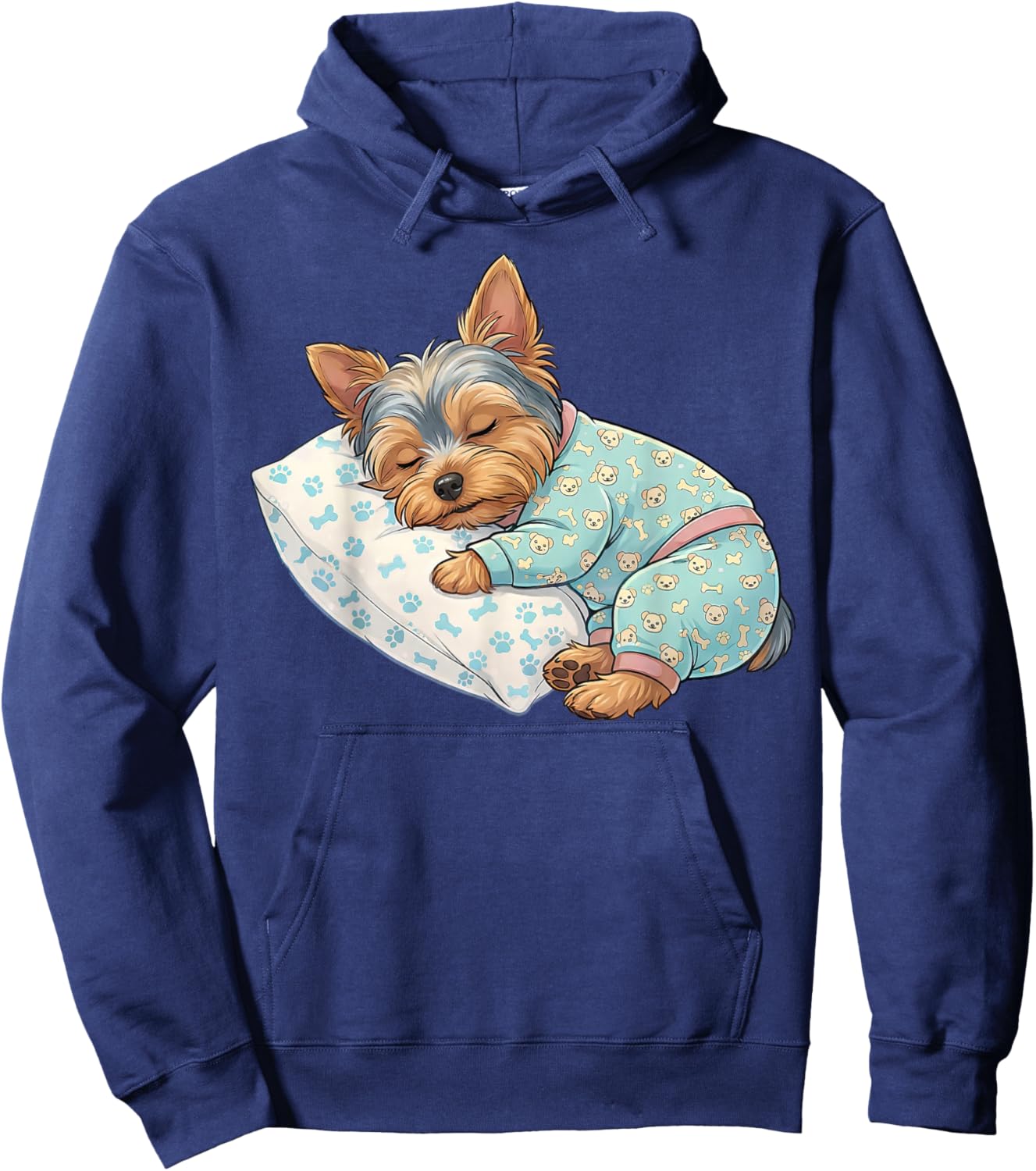 Cute Yorkshire Terrier Dog Sleeping in Pajamas Bedtime Art Hoodie - Hoodie | Navy