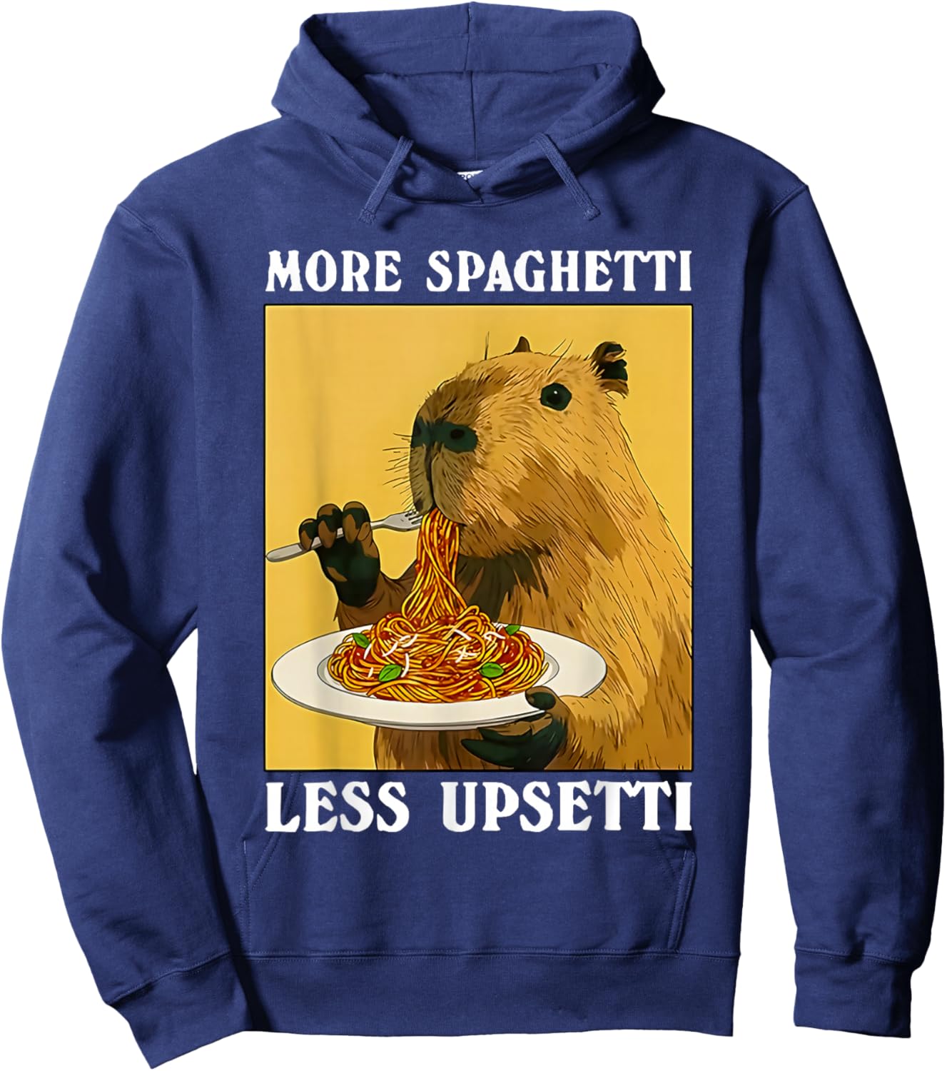More Spaghetti Less upsetti Capybara Eating Pasta Hoodie - Hoodie | Navy