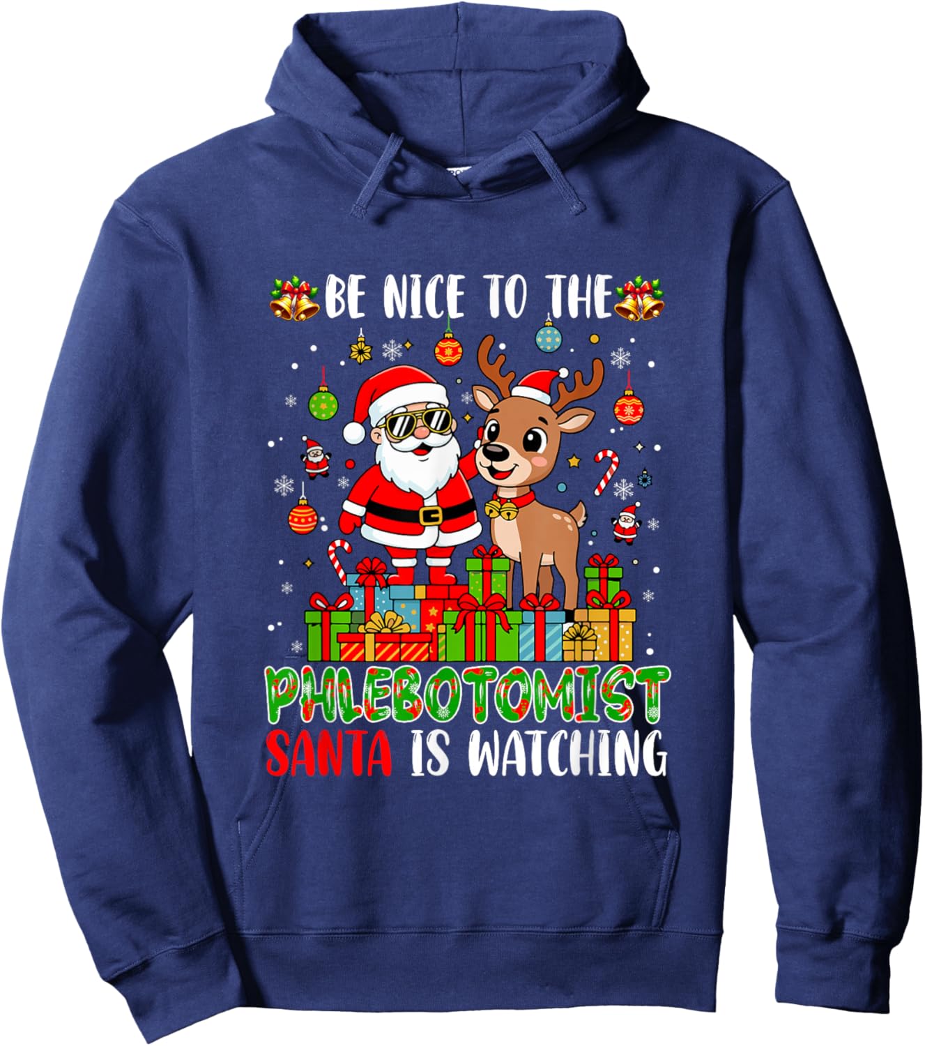 Funny Sarcastic Nice to Phlebotomist Xmas Santa Reindeer Hoodie - Hoodie | Navy