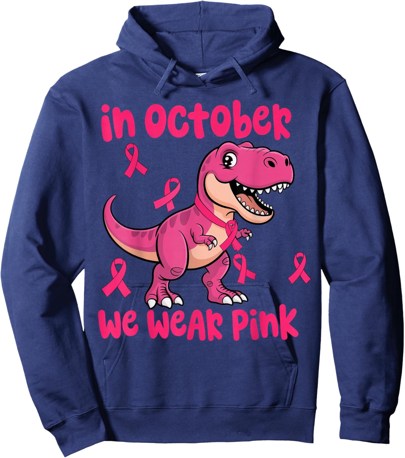 in October We Wear Pink Breast Cancer Trex for Boys Kids Hoodie - Hoodie | Navy