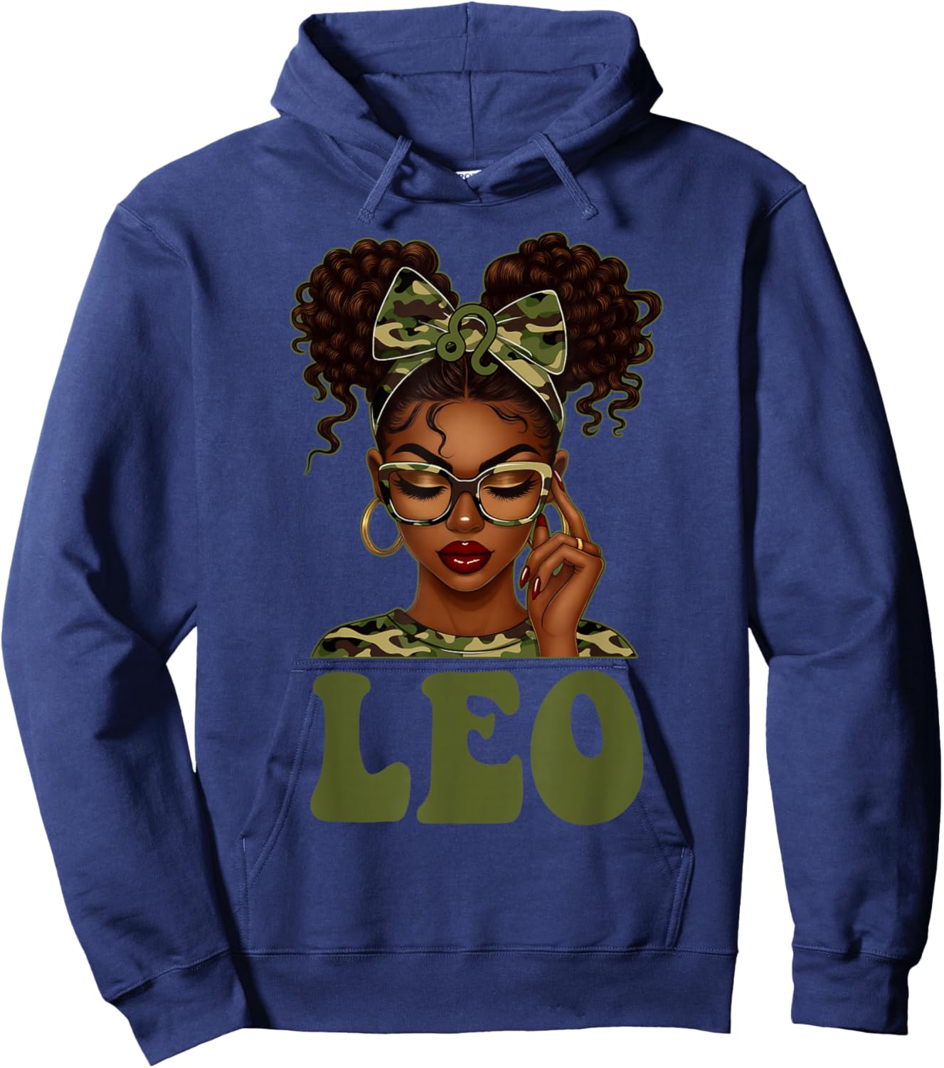 Leo Queen Black Girl Camouflage Bow It's My Birthday Hoodie - Hoodie | Navy