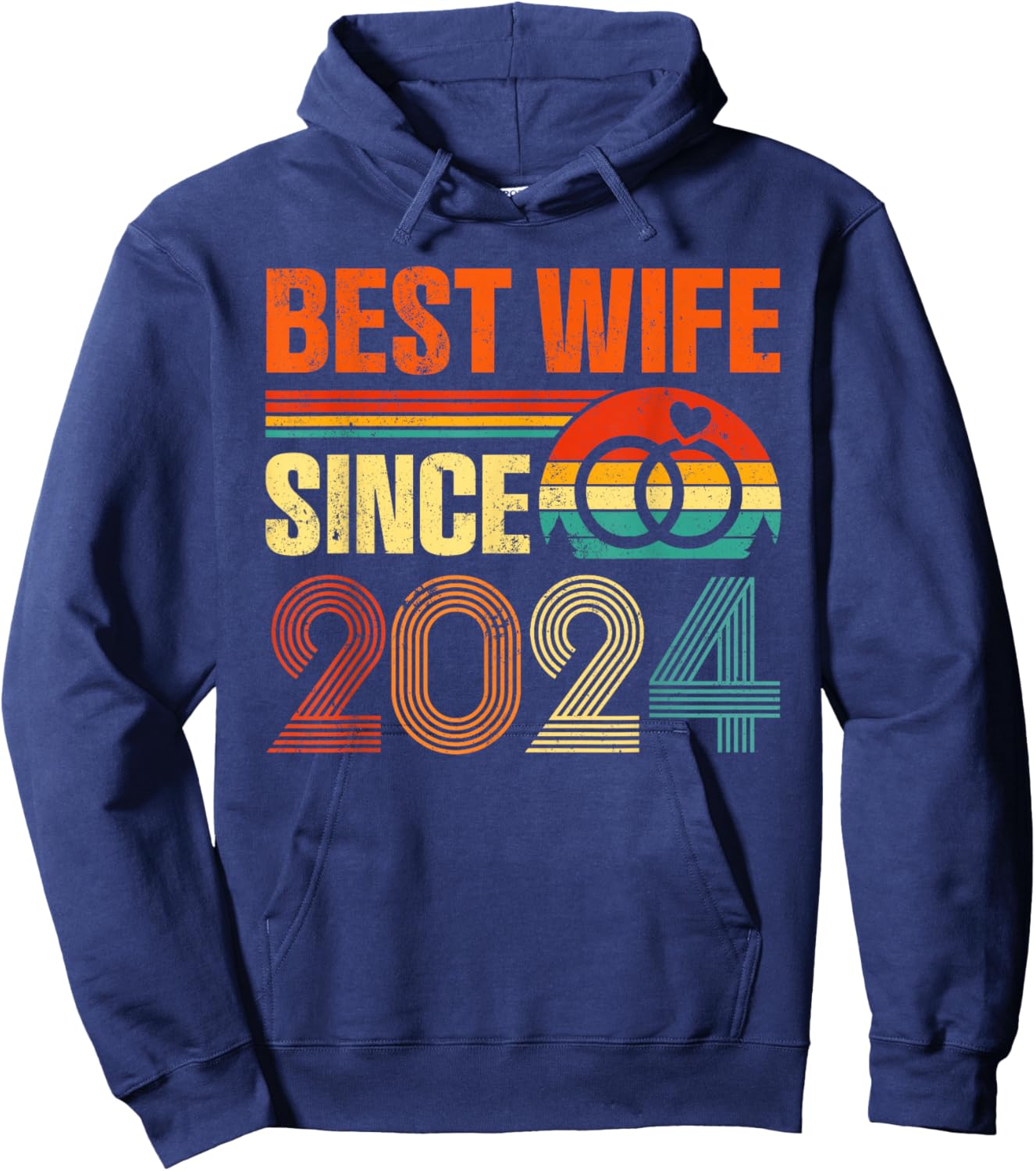 Vintage Distressed Best Wife Since 2024 2nd Anniversary Hoodie - Hoodie | Navy