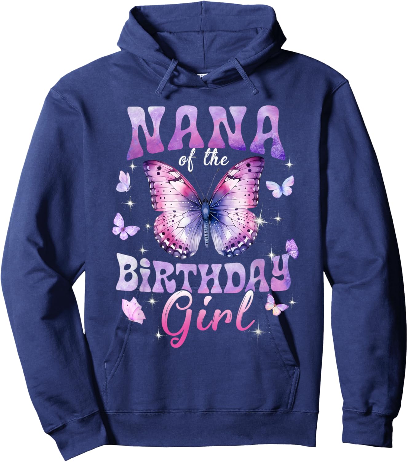 Nana of The Birthday Girl Butterfly Family Matching Hoodie - Hoodie | Navy
