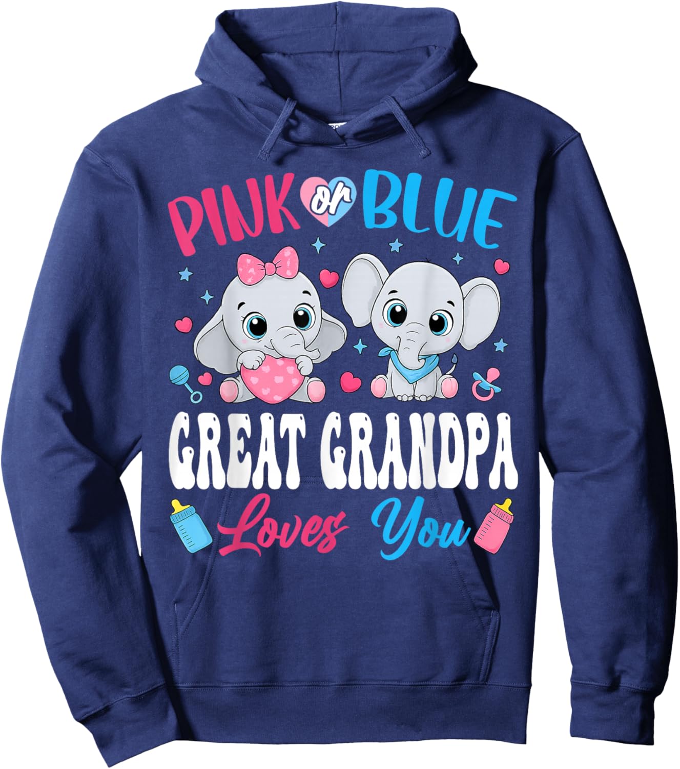 Pink or Blue Great Grandpa Loves You Gender Reveal Elephant Hoodie - Hoodie | Navy