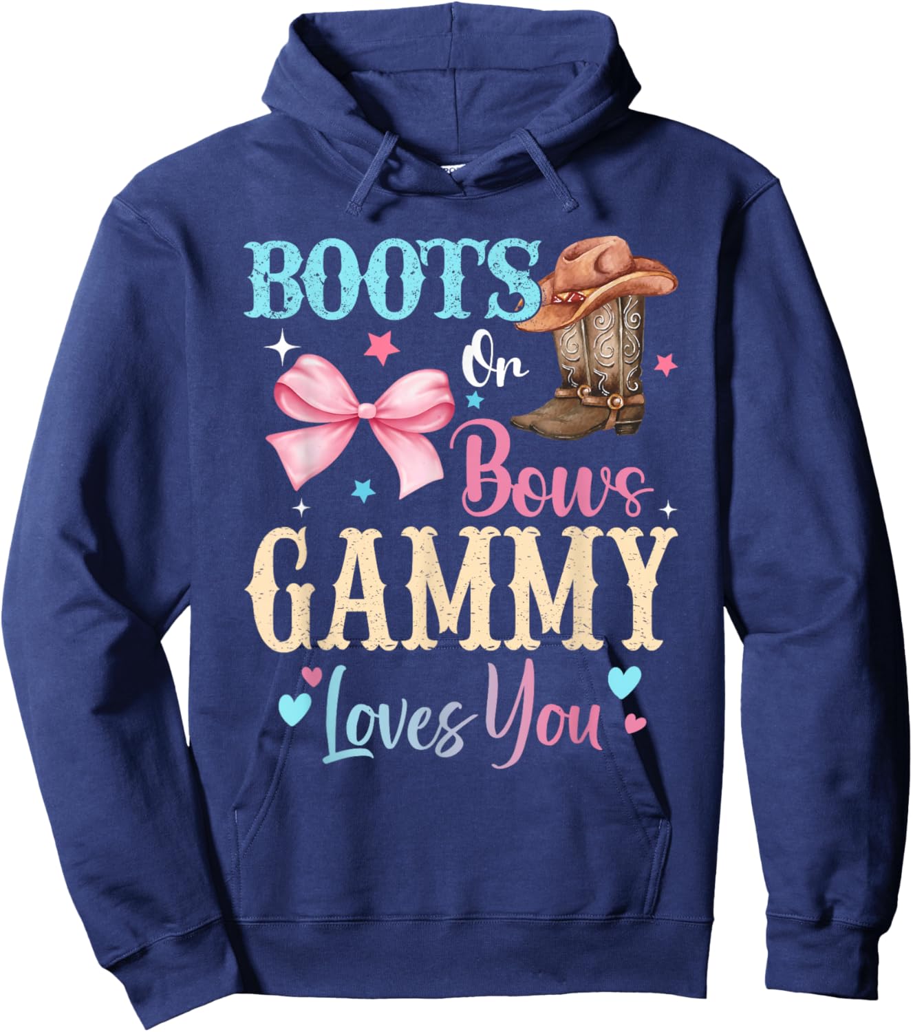 Boots or Bows Gammy Loves You Gender Reveal Family Hoodie - Hoodie | Navy
