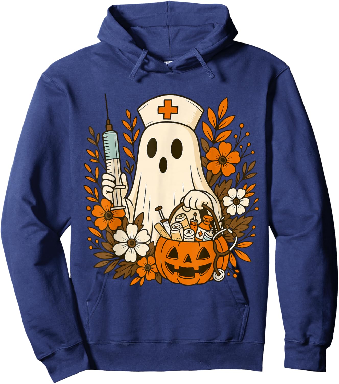Nurse Ghost Pumpkin Halloween Autumn Nurse Halloween Hoodie - Hoodie | Navy