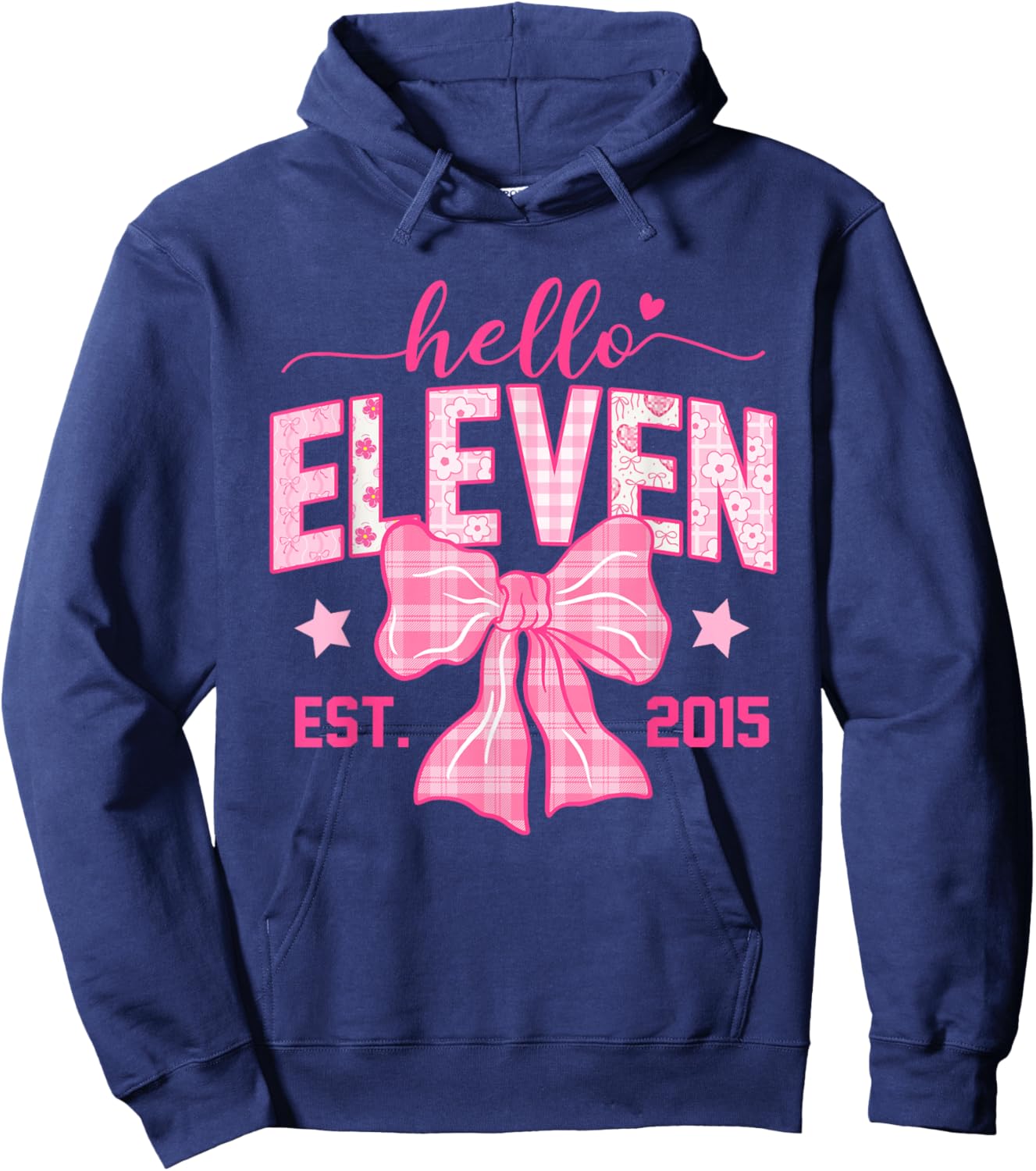 Hello Eleven Est 2015 Coquette Bow 11th Birthday Girl Hoodie - Hoodie | Navy