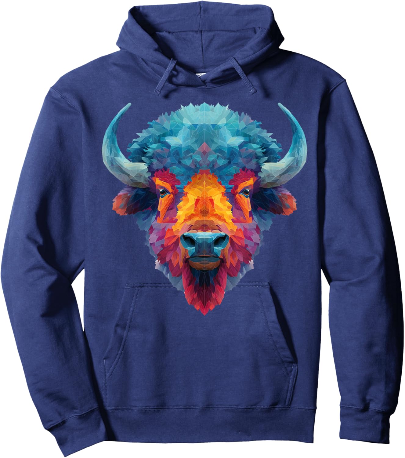 Bison Buffalo Colorful Art Graphic Hoodie - Hoodie | Navy
