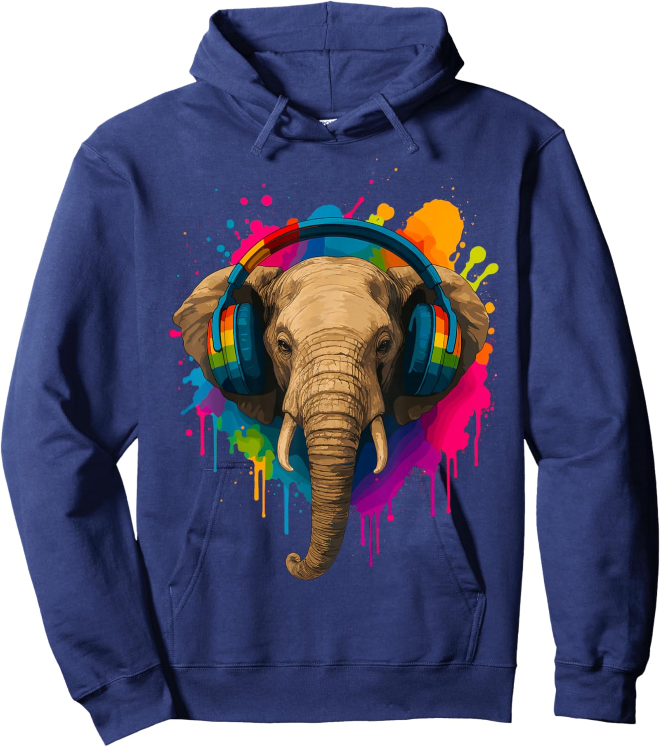 Elephant with Music Headphones Hoodie - Hoodie | Navy